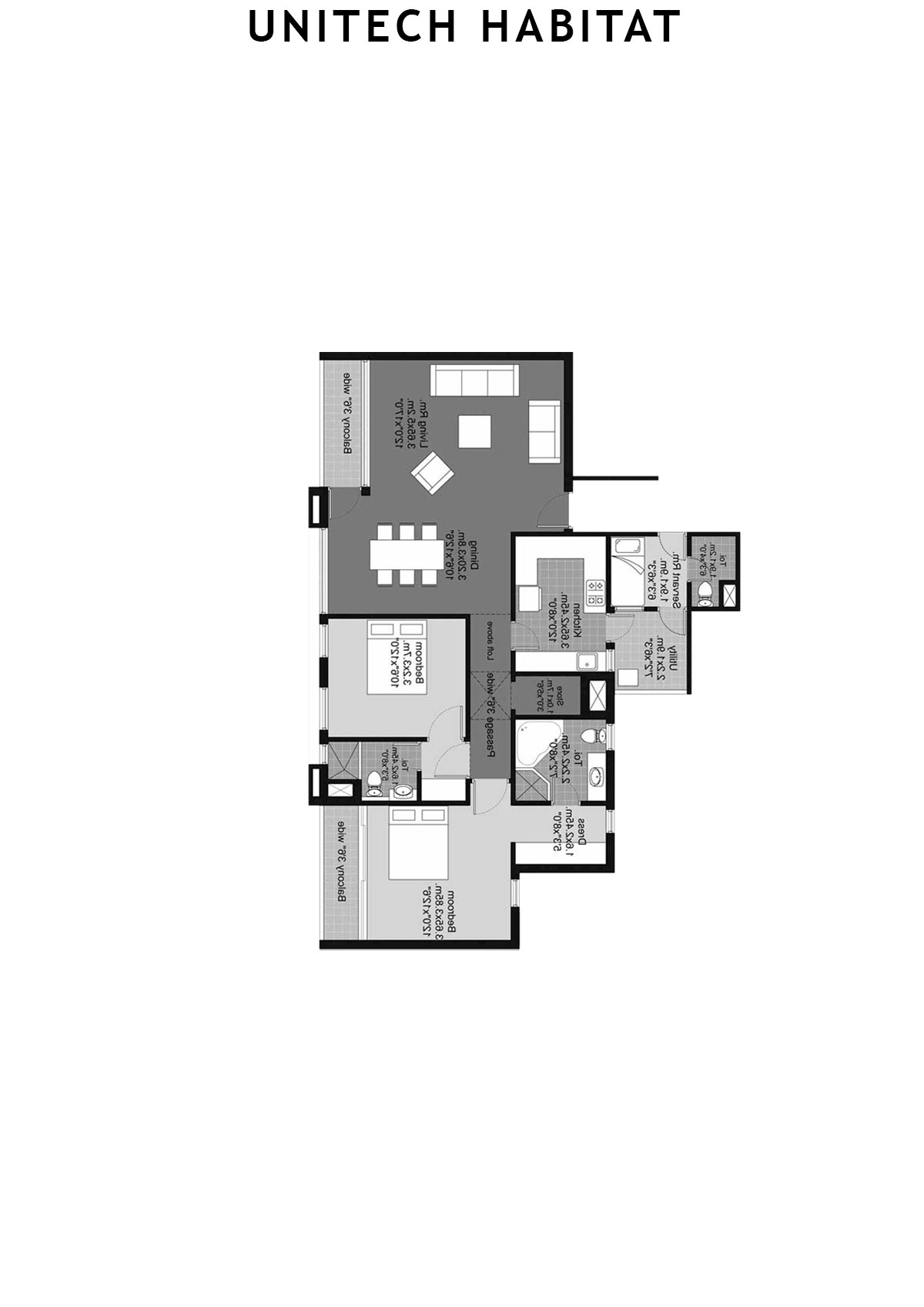 Unitech Habitat Tower 5 Unit 4 (Type 2A) Floor Plan