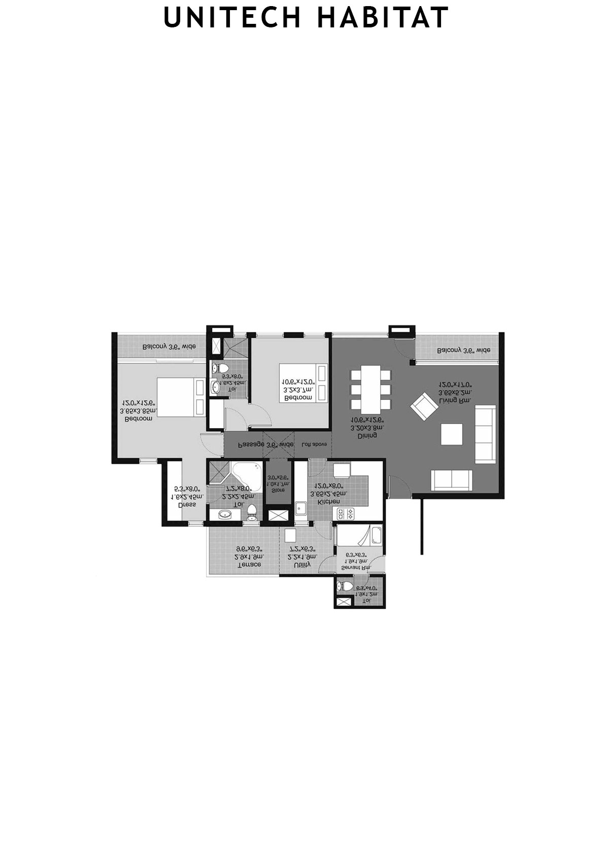 Unitech Habitat Tower 7 Unit 4 (Type 2A-11) Floor Plan