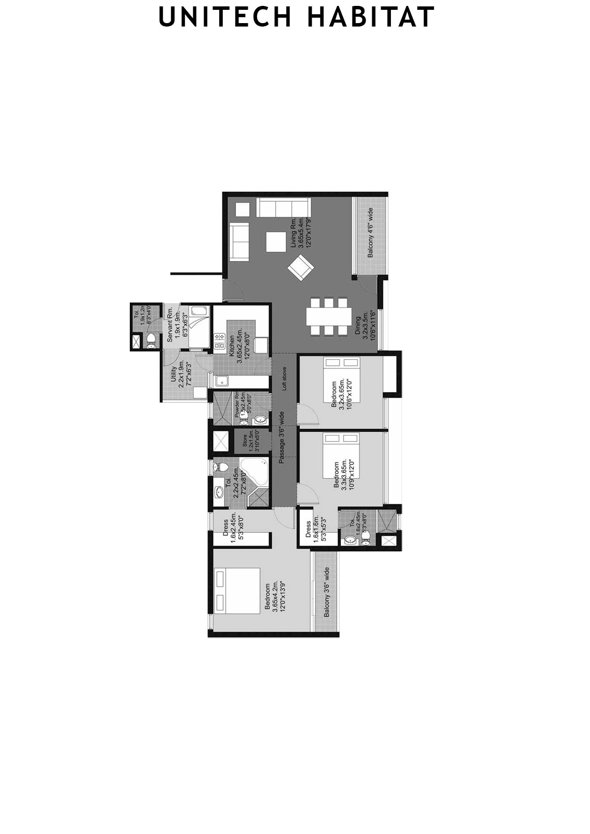 Unitech Habitat Tower 8 Unit 1 (Type 3A) Floor Plan