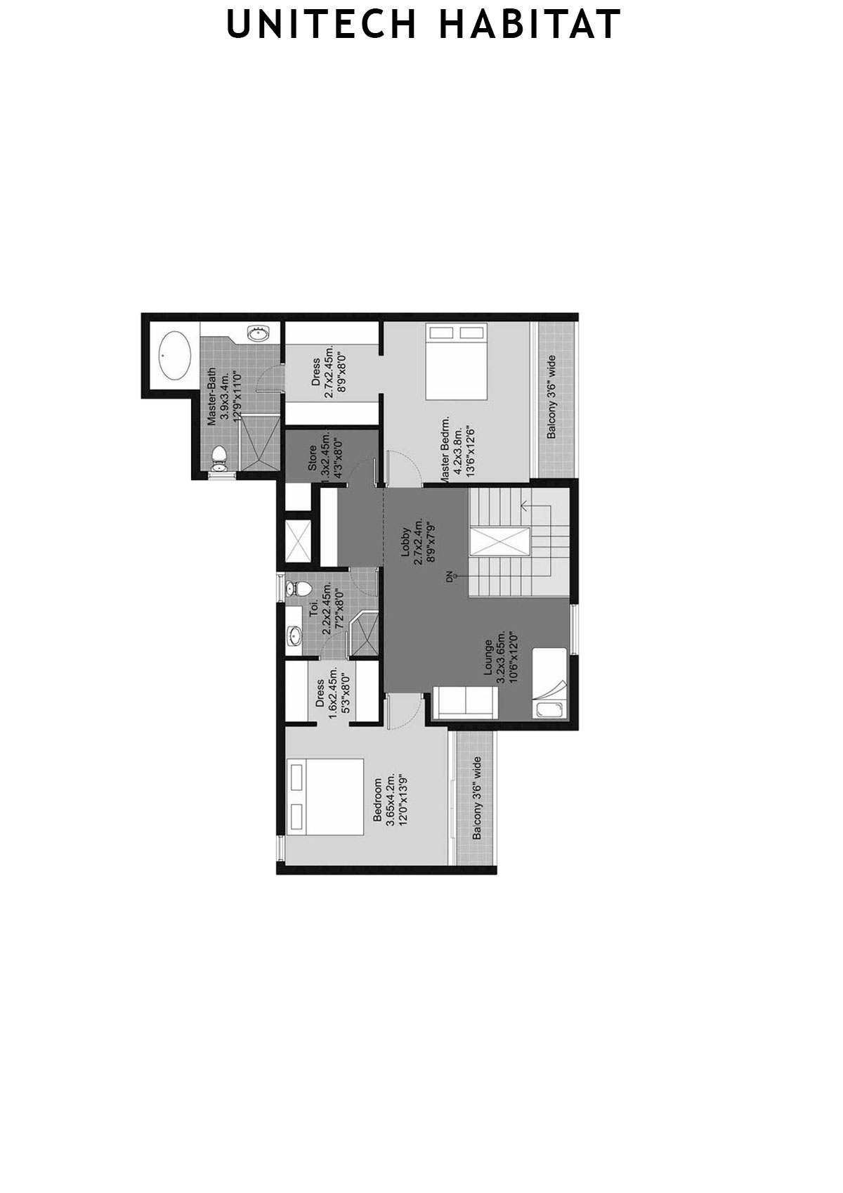 Unitech Habitat Tower 8 Unit 1 ( Duplex) Floor Plan