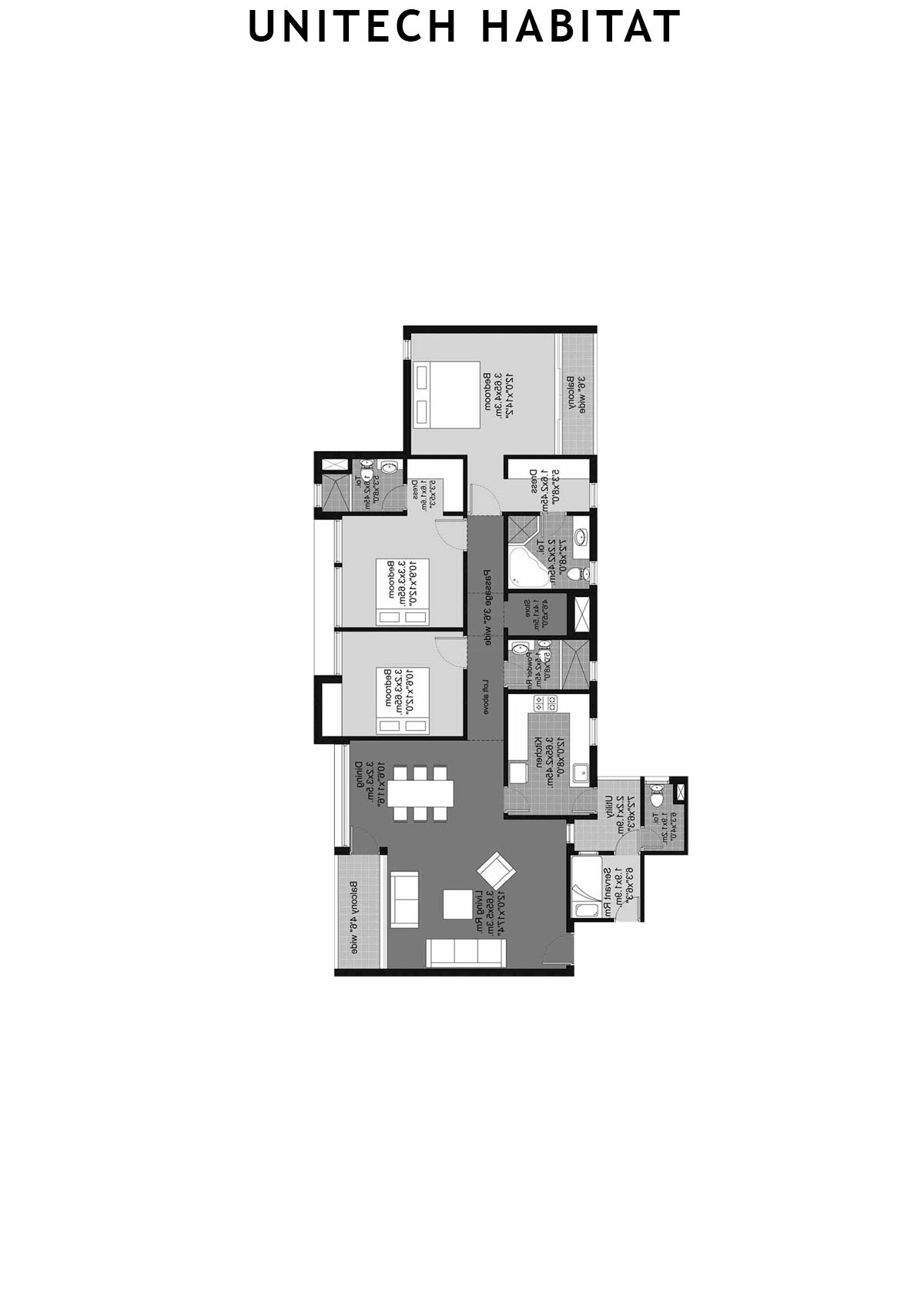 Unitech Habitat Tower 8 Unit 3 (Type 3B) Floor Plan