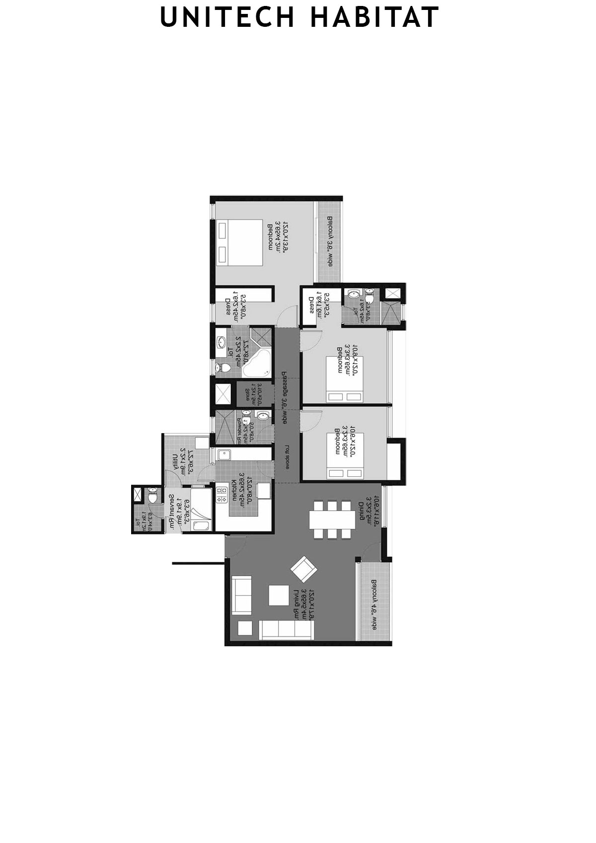 Unitech Habitat Tower 8 Unit 4 (Type 3A) Floor Plan