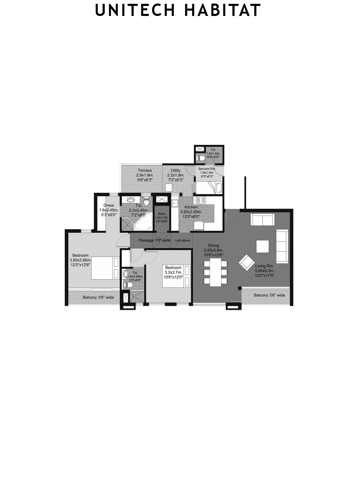 Unitech Habitat Tower 9 Unit 1 (Type 2A-11) Floor Plan