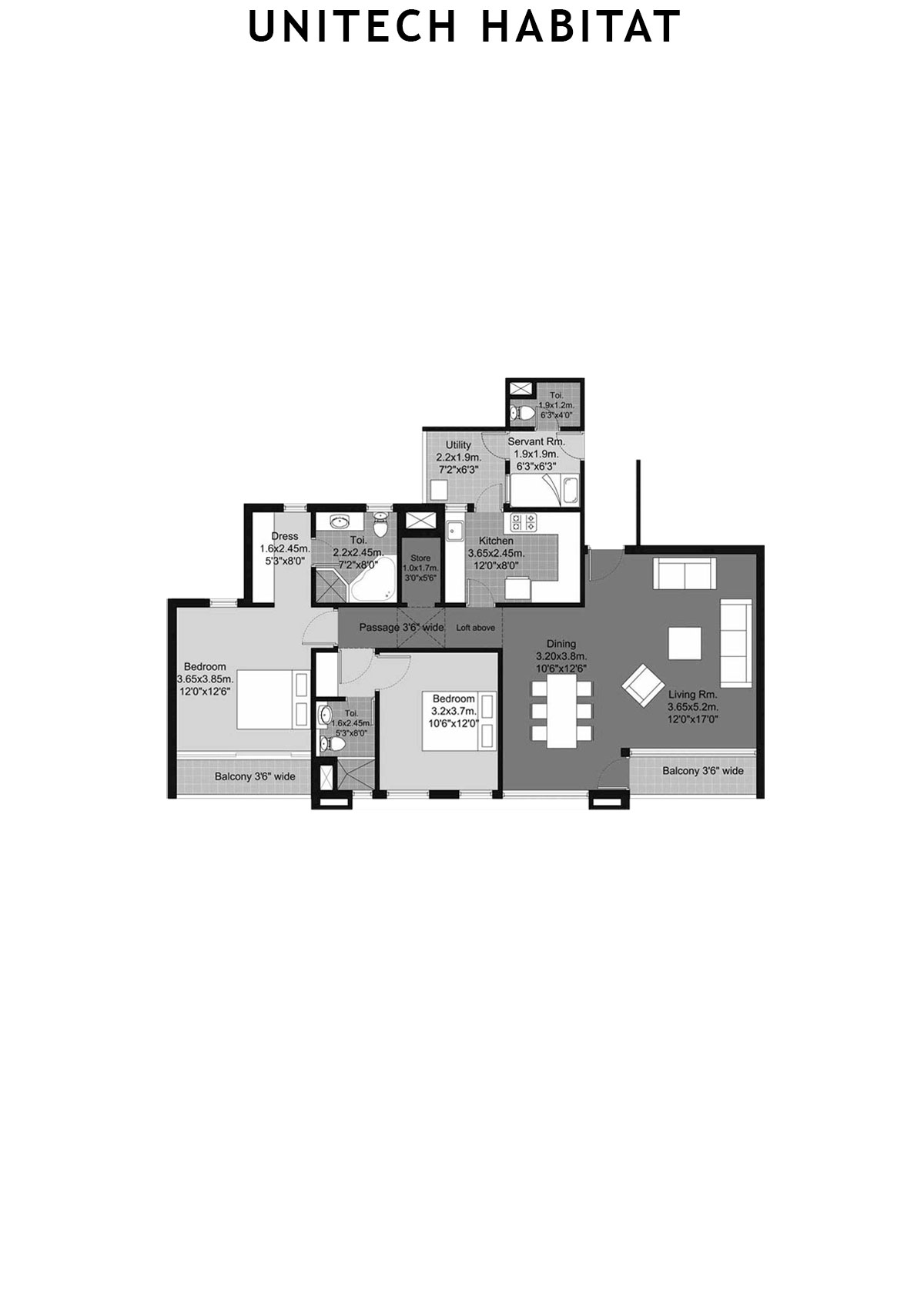 Unitech Habitat Tower 9 Unit 1 (Type 2A) Floor Plan
