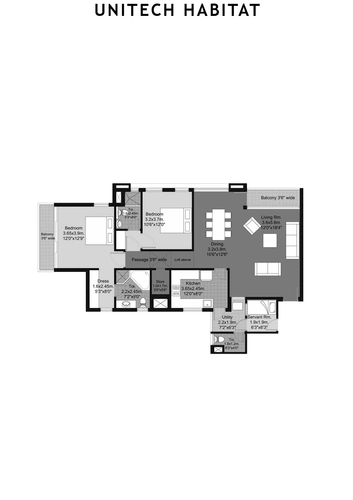 Unitech Habitat Tower 9 Unit 2 (Type 2B) Floor Plan