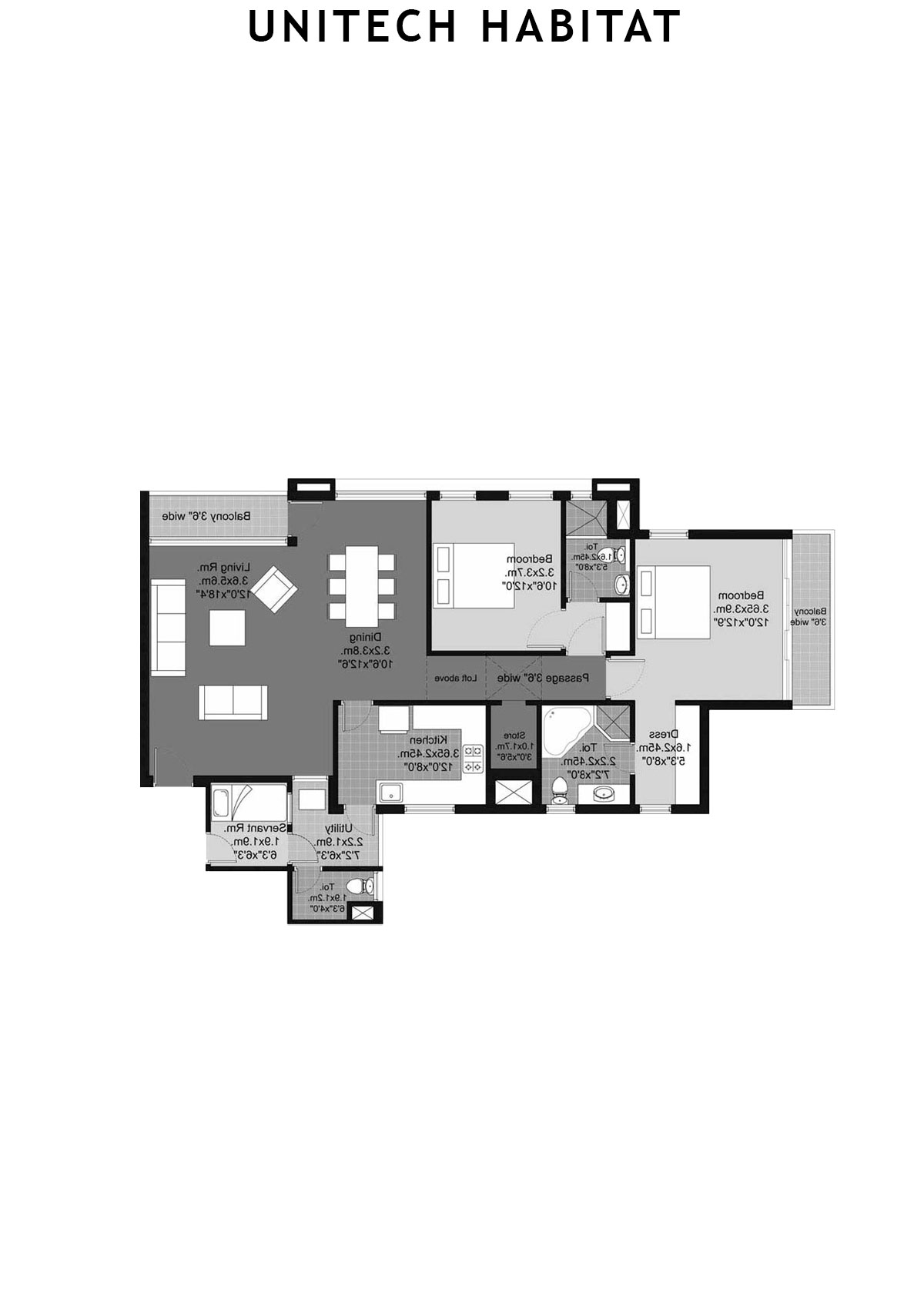 Unitech Habitat Tower 9 Unit 3 (Type 2B) Floor Plan