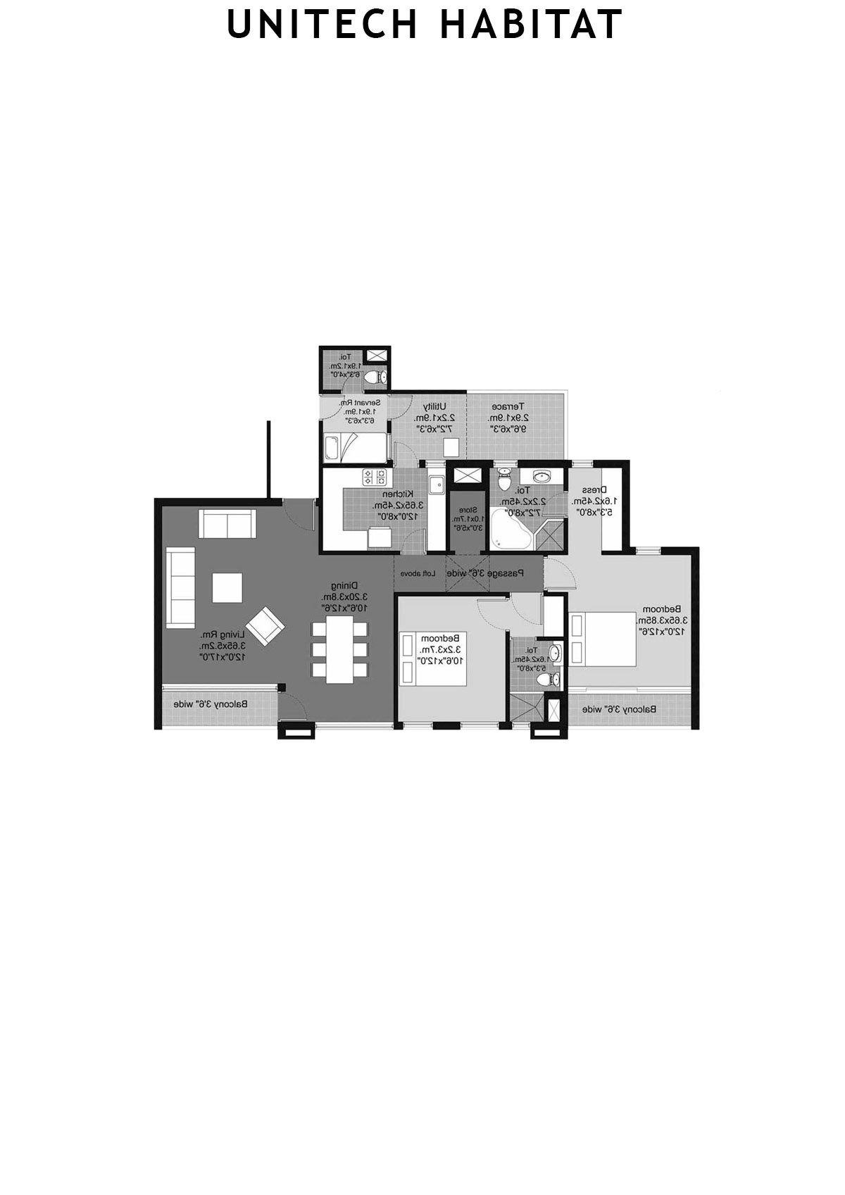 Unitech Habitat Tower 9 Unit 4 (Type 2A-11) Floor Plan