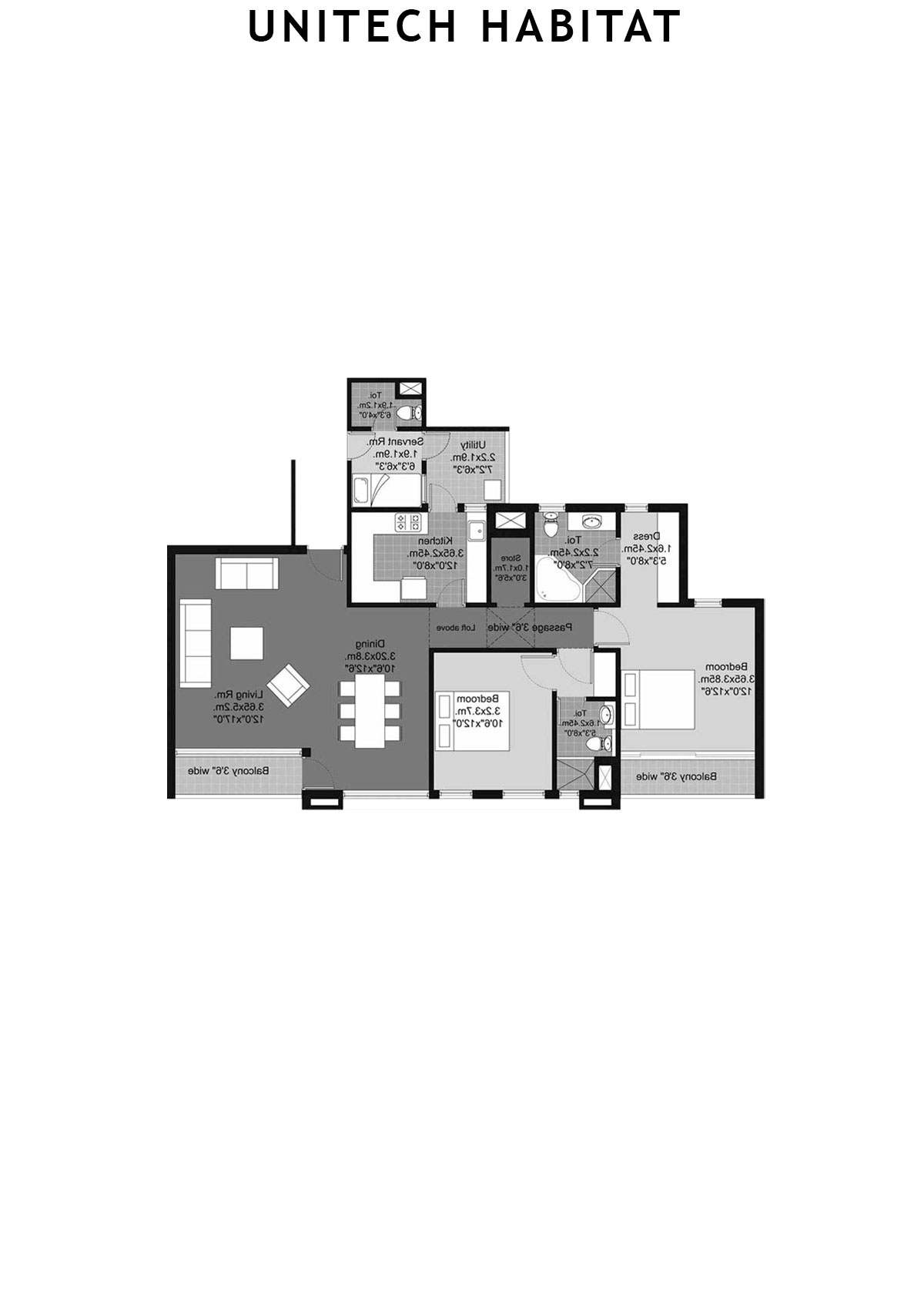 Unitech Habitat Tower 9 Unit 4 (Type 2A) Floor Plan