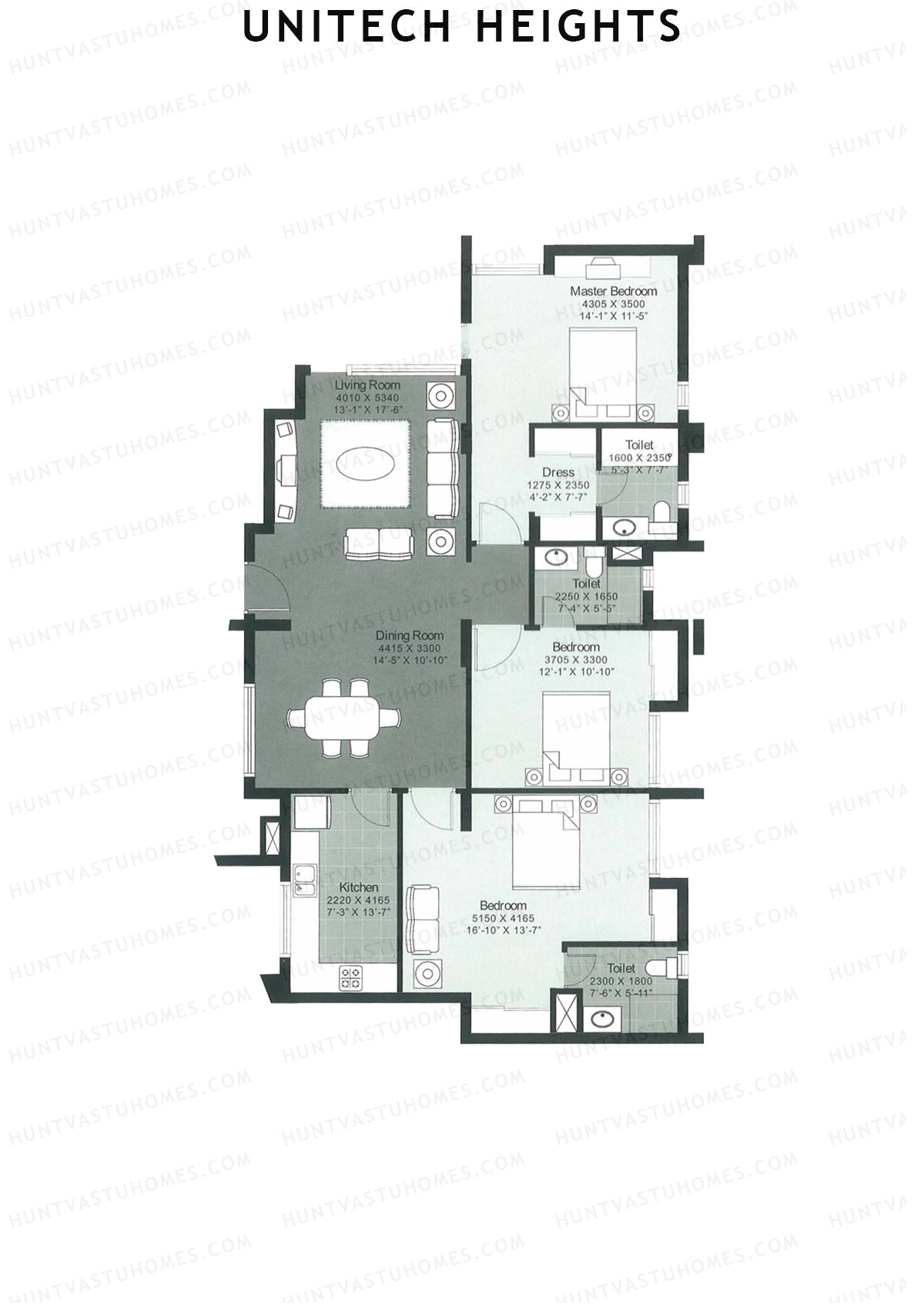 Unitech Heights Tower T2 Unit 3 (Type B2) Floor Plan