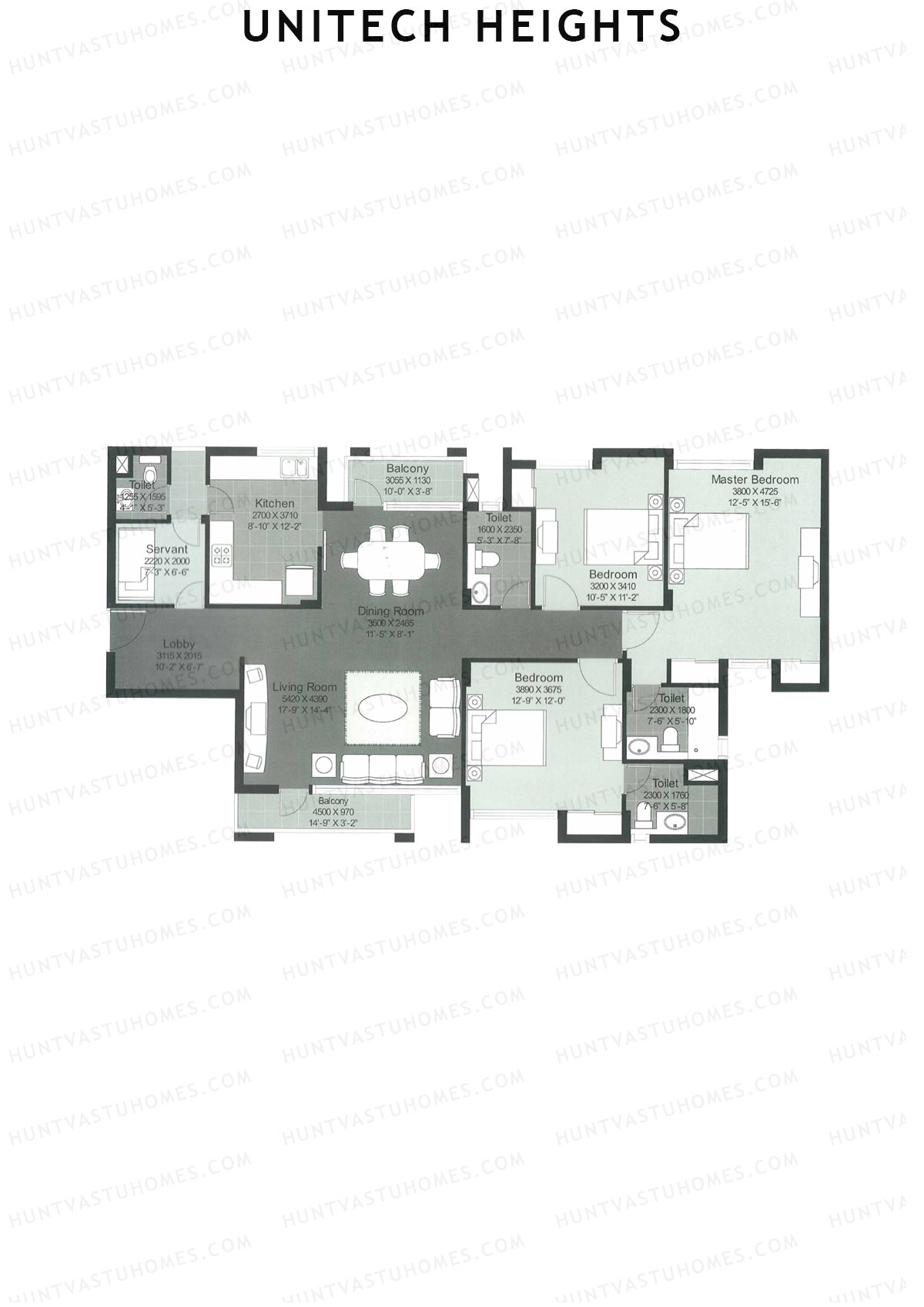 Unitech Heights Tower T5 Unit 2 (Type A1) Floor Plan