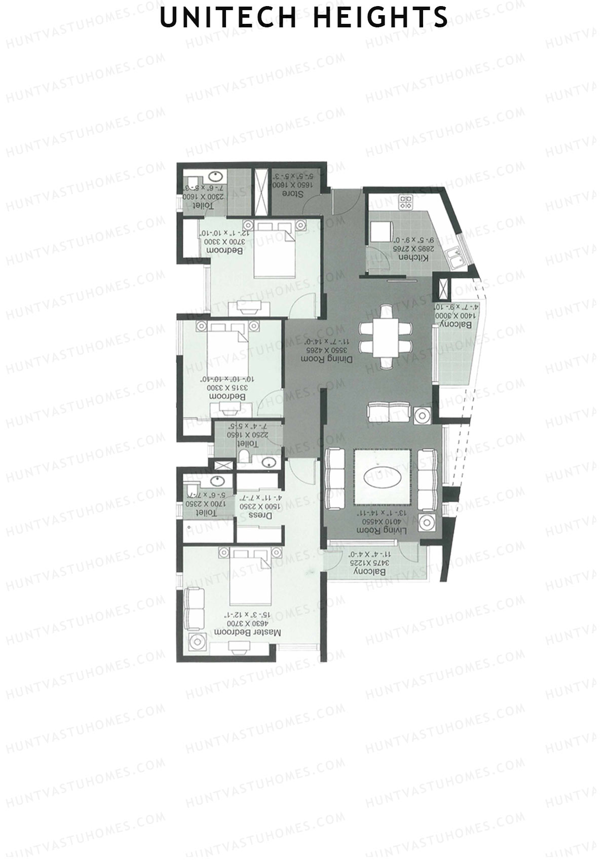 Unitech Heights Tower T5 Unit 3 (Type B1) Floor Plan