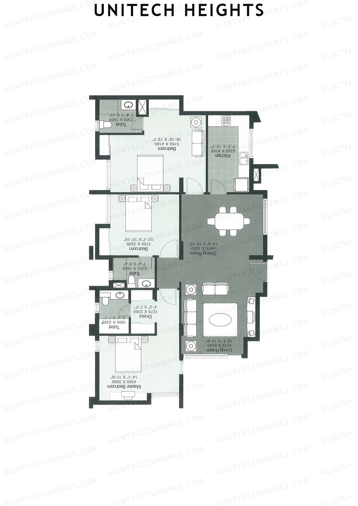 Unitech Heights Tower T5 Unit 3 (Type B2) Floor Plan