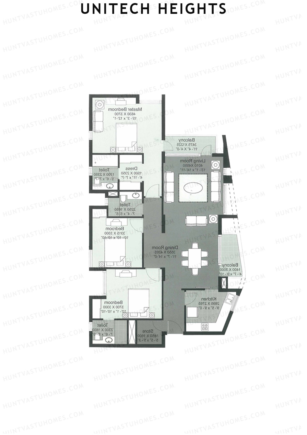 Unitech Heights Tower T6 Unit 3 (Type B1) Floor Plan