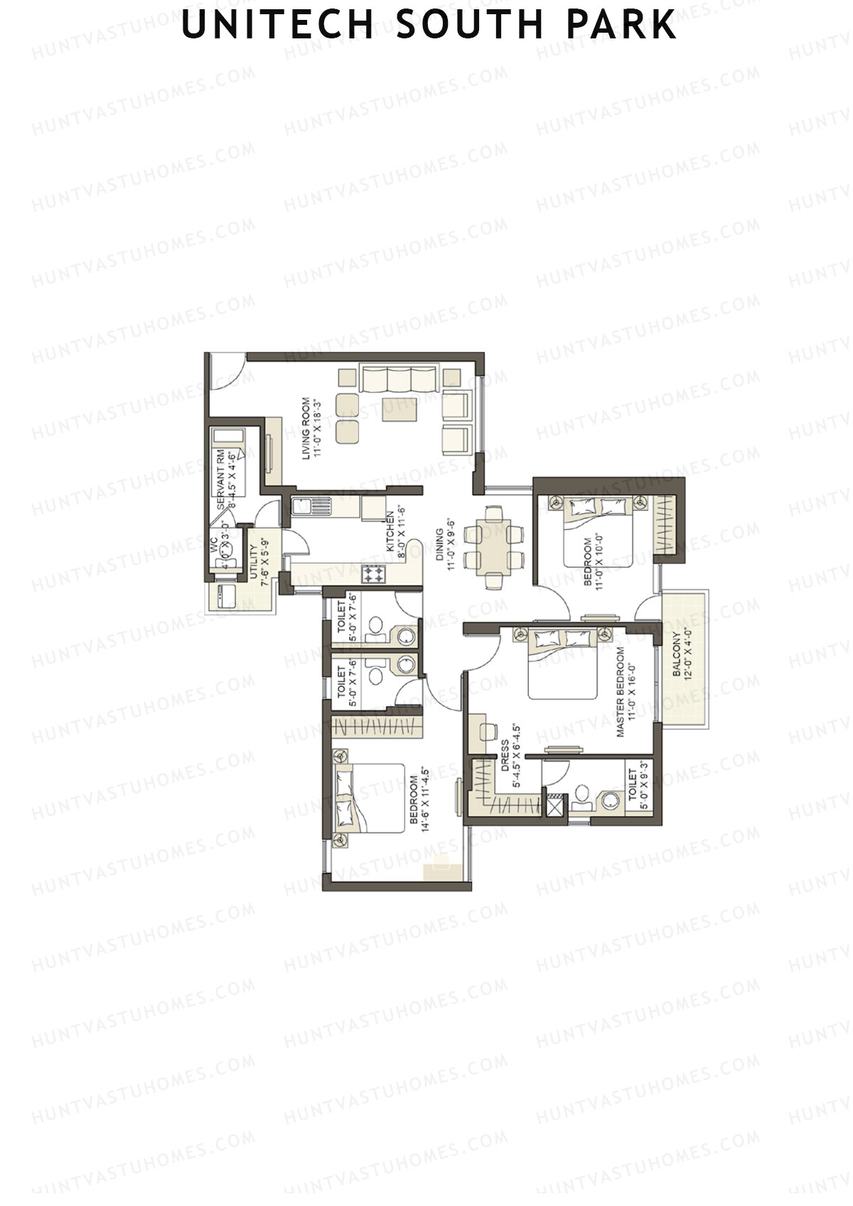 Unitech South Park Tower A1 Unit 4 (Type X6) Floor Plan