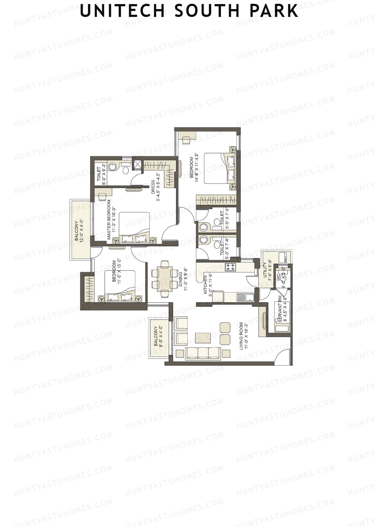Unitech South Park Tower A2 Unit 2 (Type X2) Floor Plan