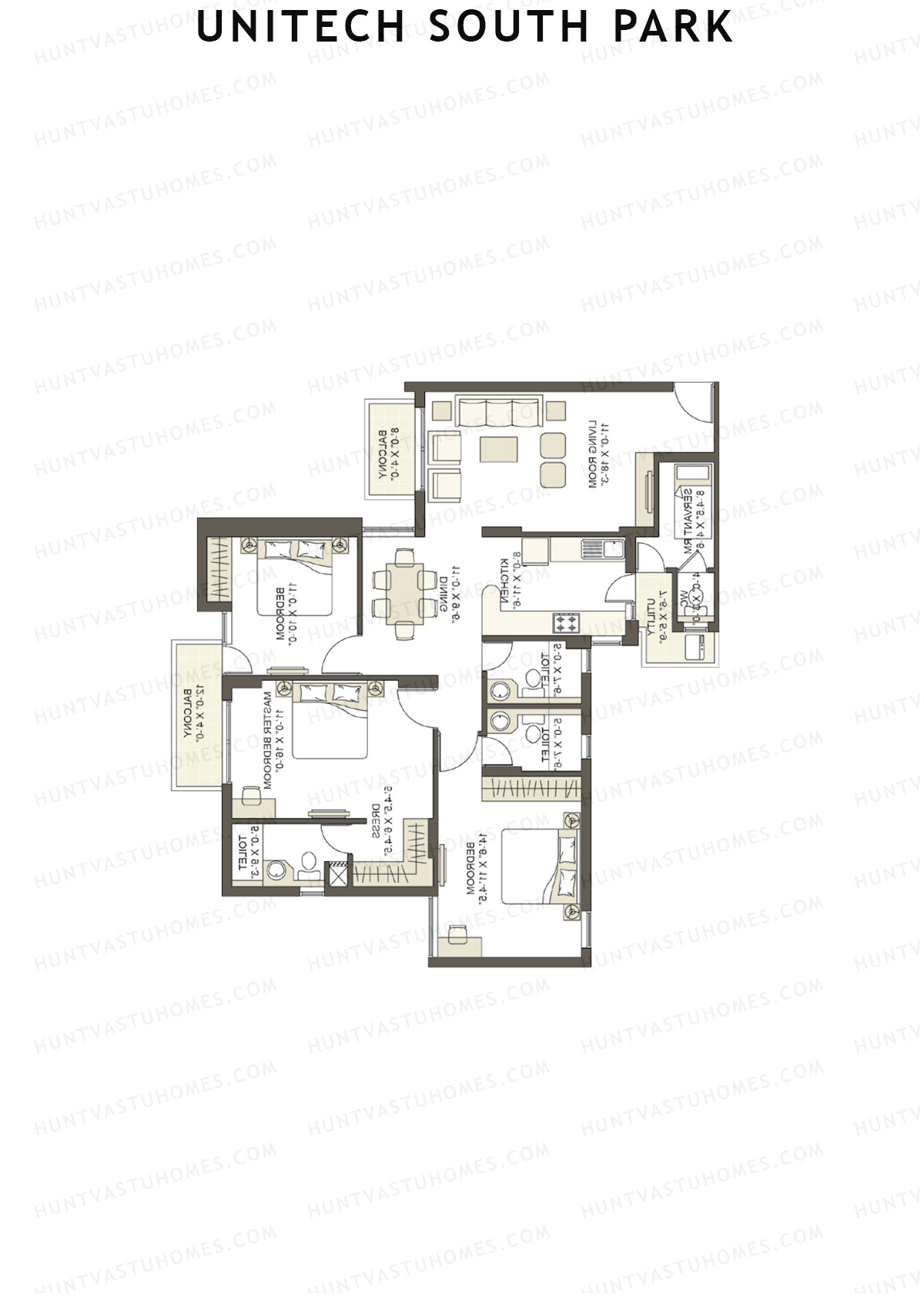 Unitech South Park Tower A5 Unit 1 (Type X2) Floor Plan