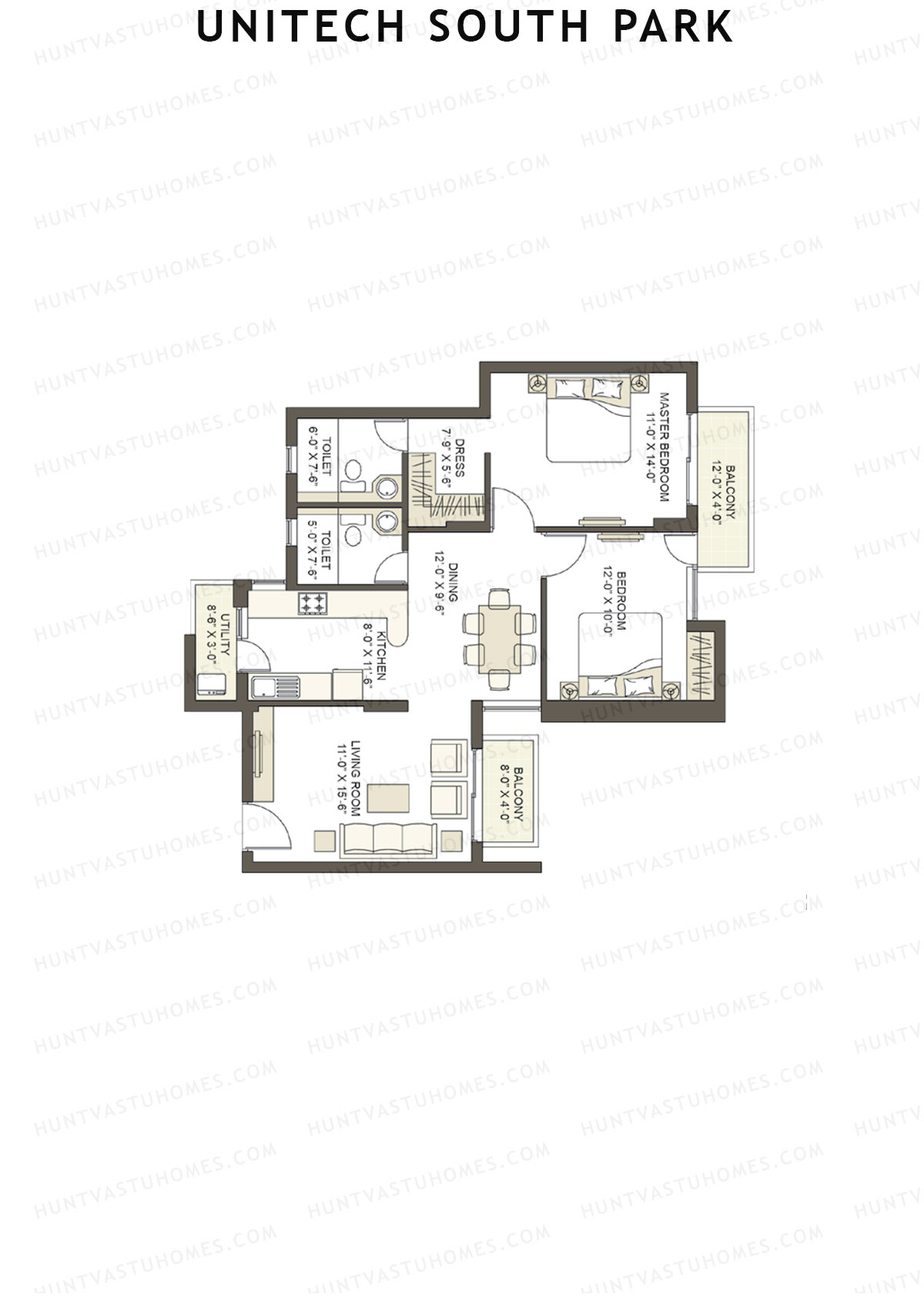 Unitech South Park Tower B1 Unit 1 (Type Y4) Floor Plan