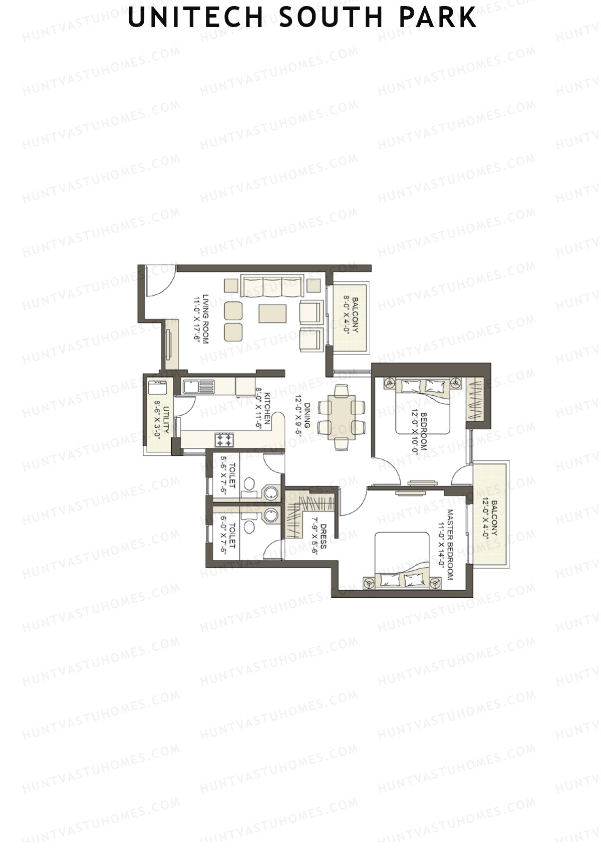 Unitech South Park Tower B1 Unit 2 (Type Y1) Floor Plan