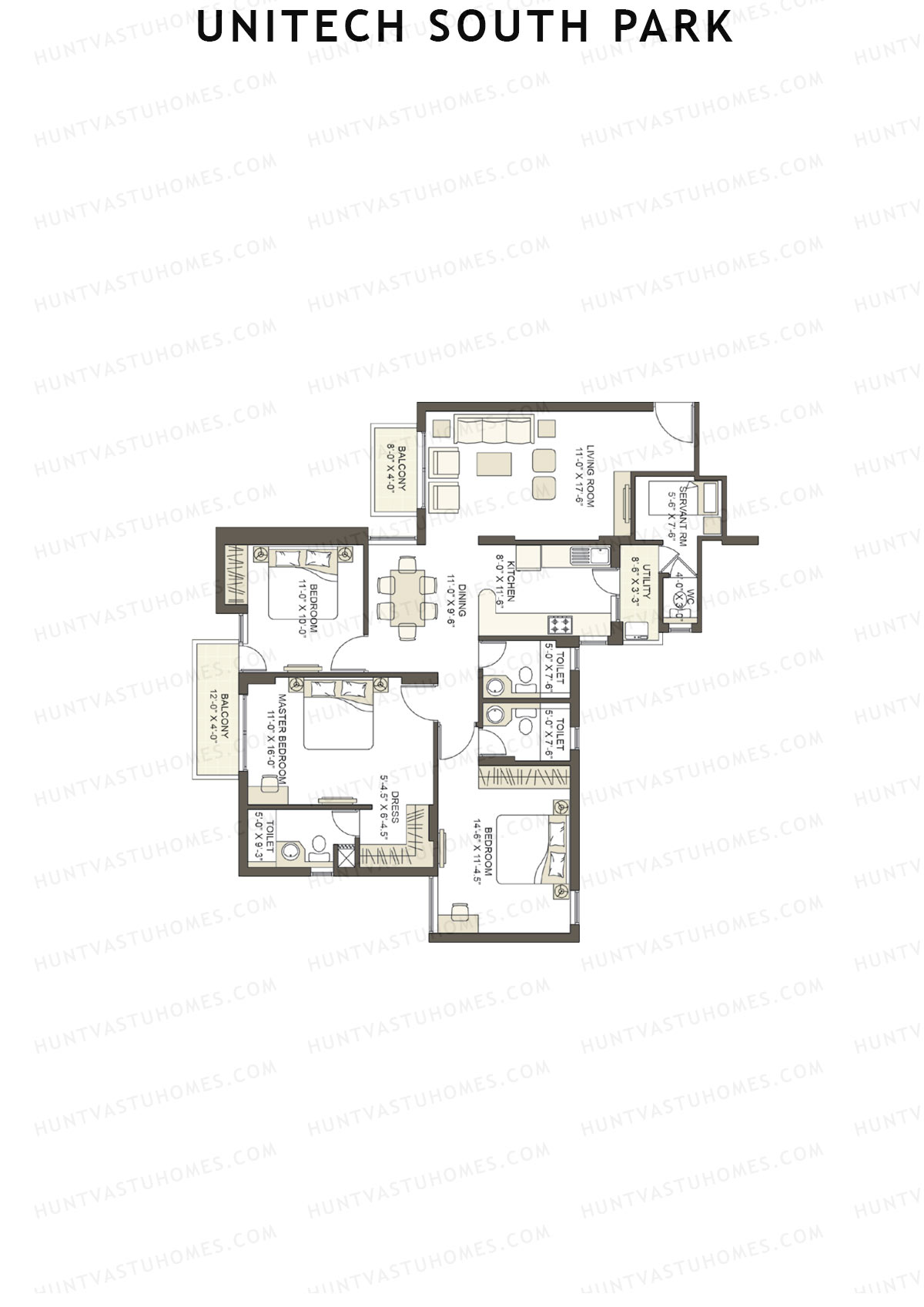 Unitech South Park Tower B1 Unit 3 (Type X1) Floor Plan