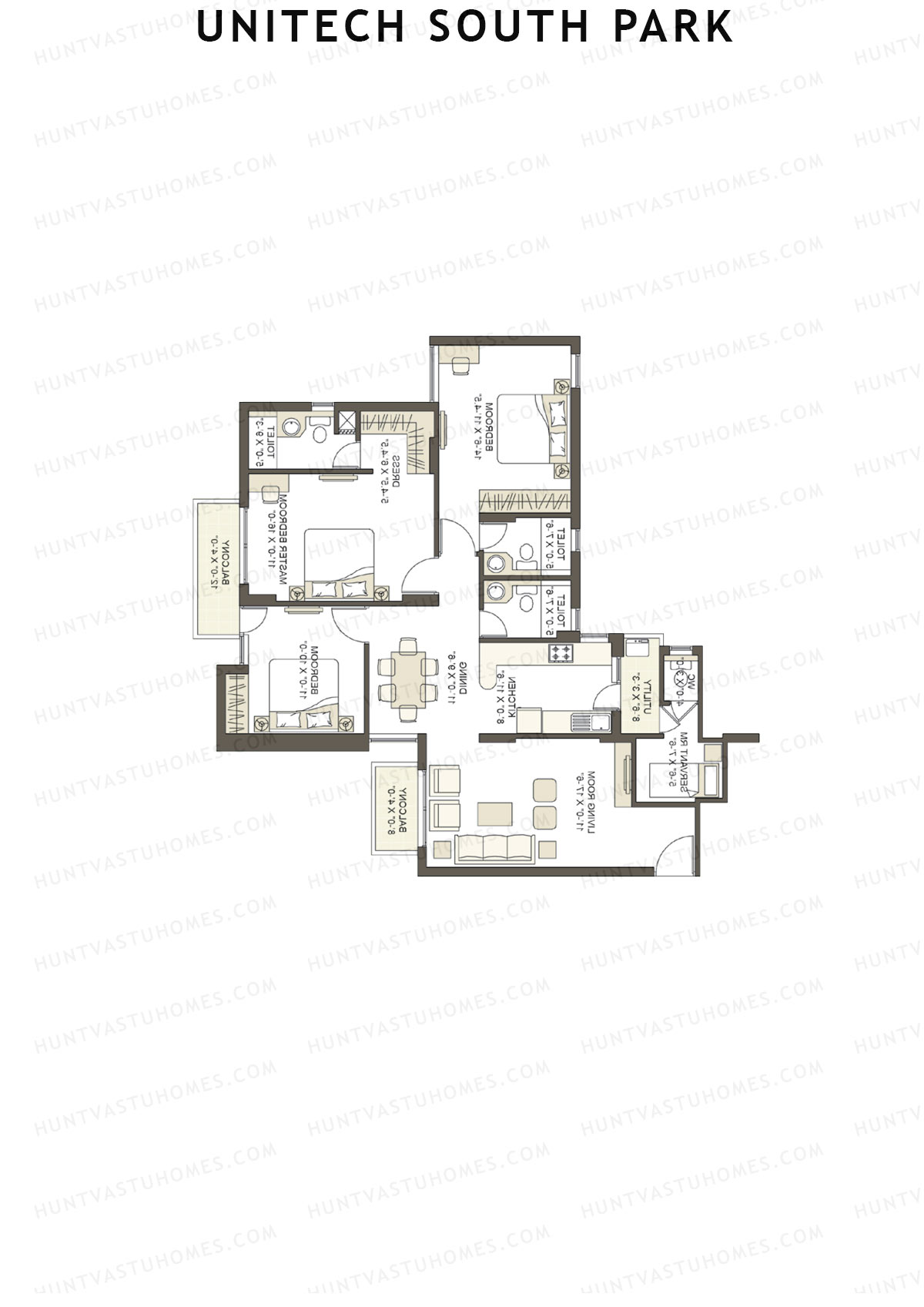 Unitech South Park Tower B1 Unit 4 (Type X5) Floor Plan