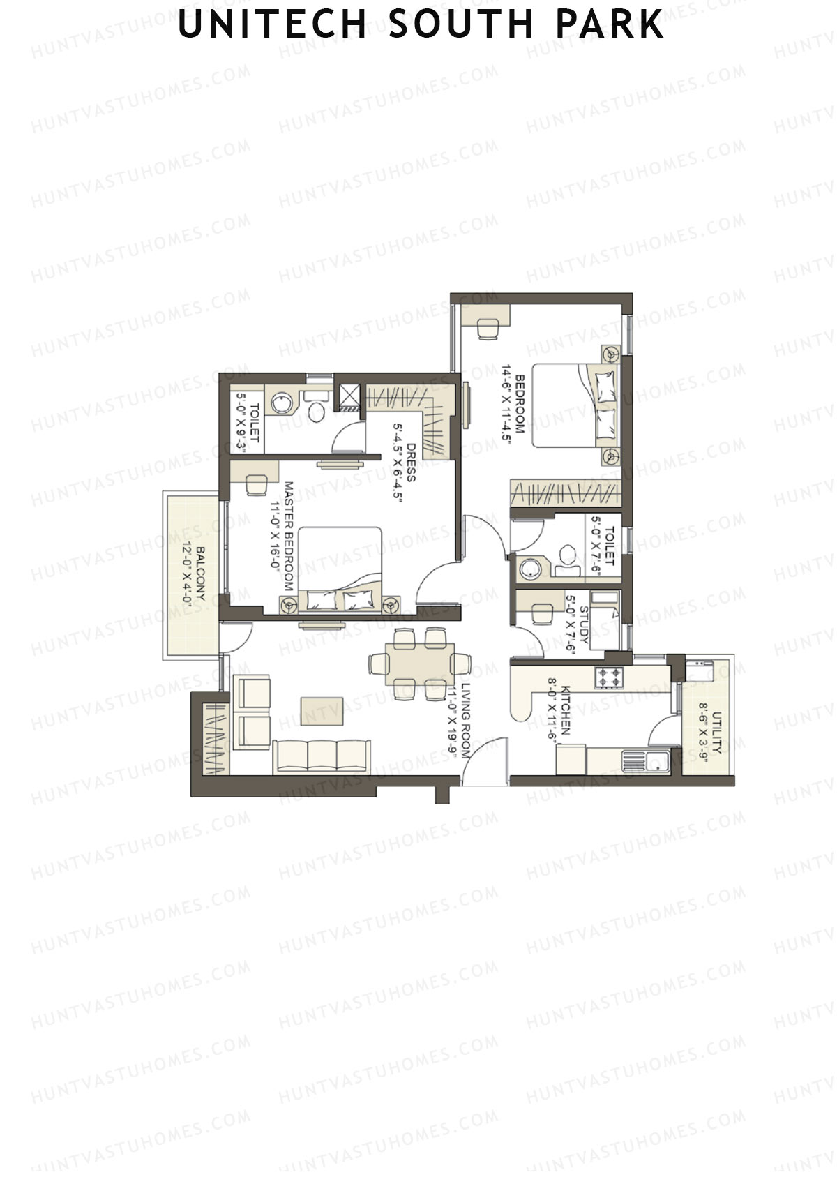 Unitech South Park Tower B1 Unit 4 (Type Y3) Floor Plan