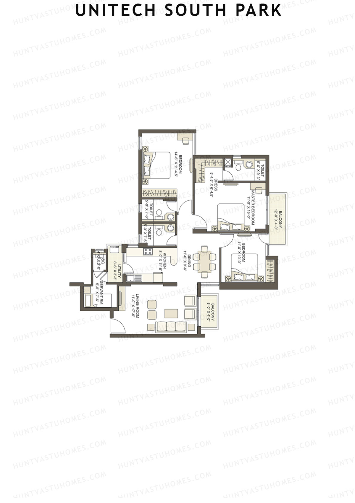 Unitech South Park Tower B2 Unit 1 (Type X4) Floor Plan