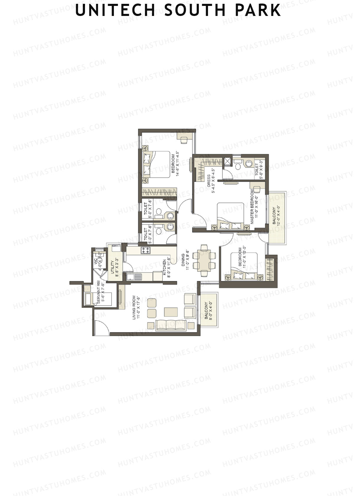 Unitech South Park Tower B4 Unit 1 (Type X1) Floor Plan