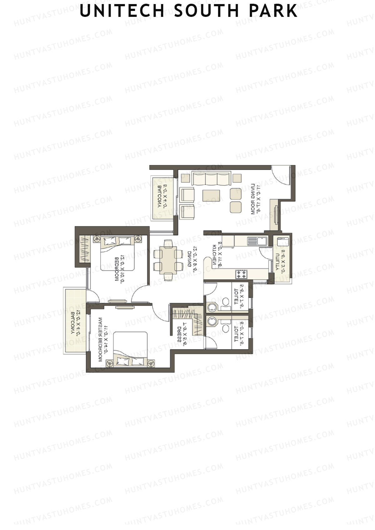 Unitech South Park Tower B4 Unit 3 (Type Y1) Floor Plan
