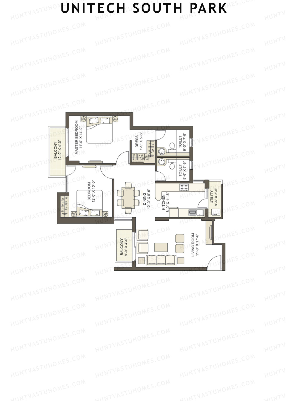 Unitech South Park Tower B4 Unit 4 (Type Y1) Floor Plan