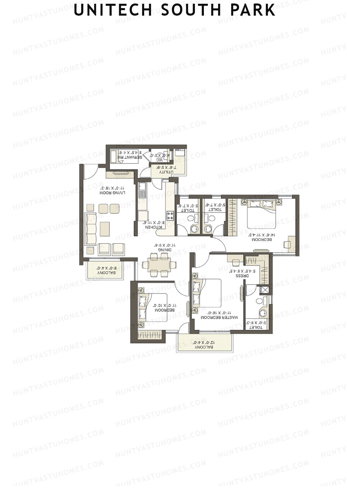 Unitech South Park Tower C1 Unit 1 (Type X3) Floor Plan