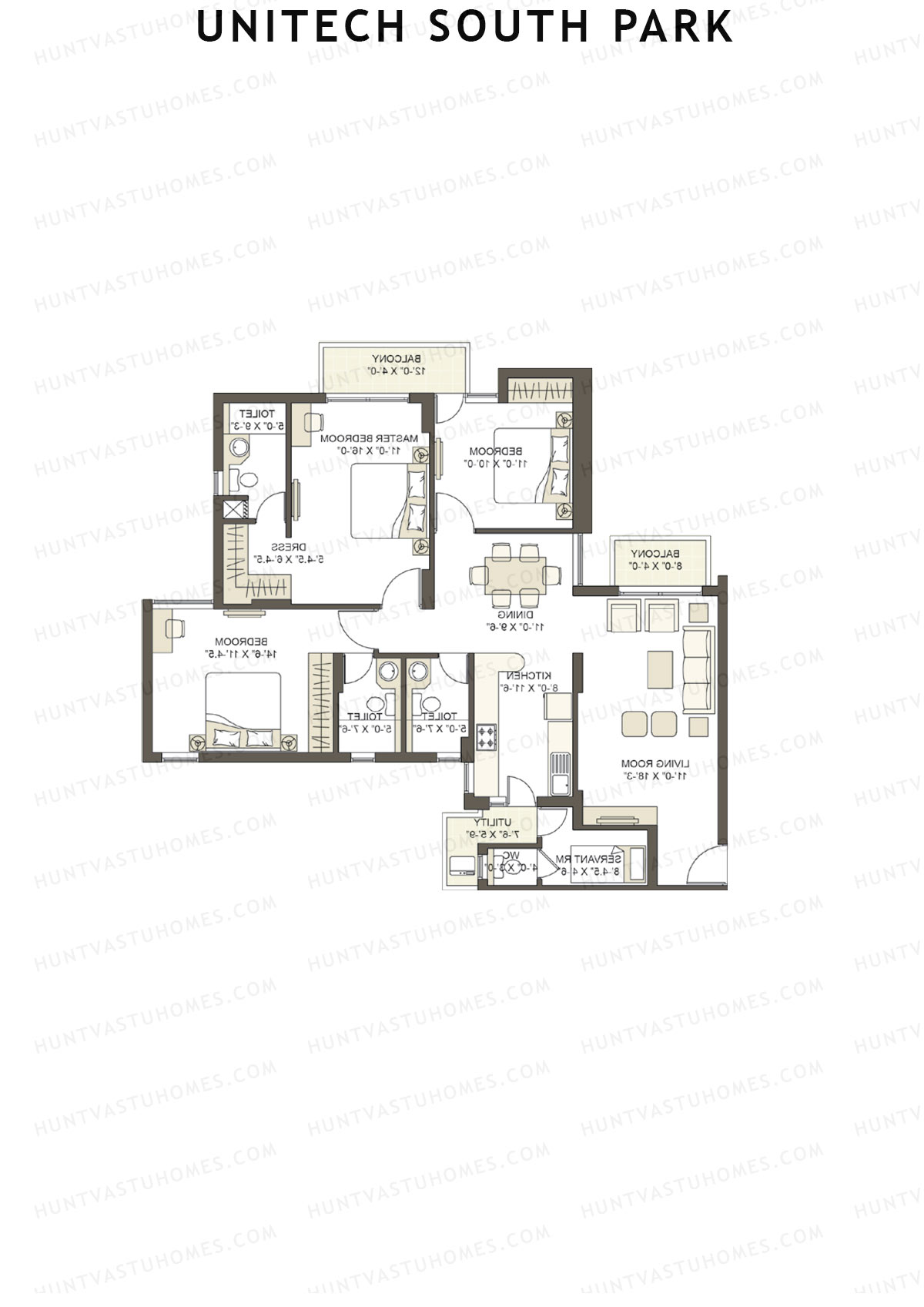 Unitech South Park Tower C1 Unit 3 (Type X2) Floor Plan