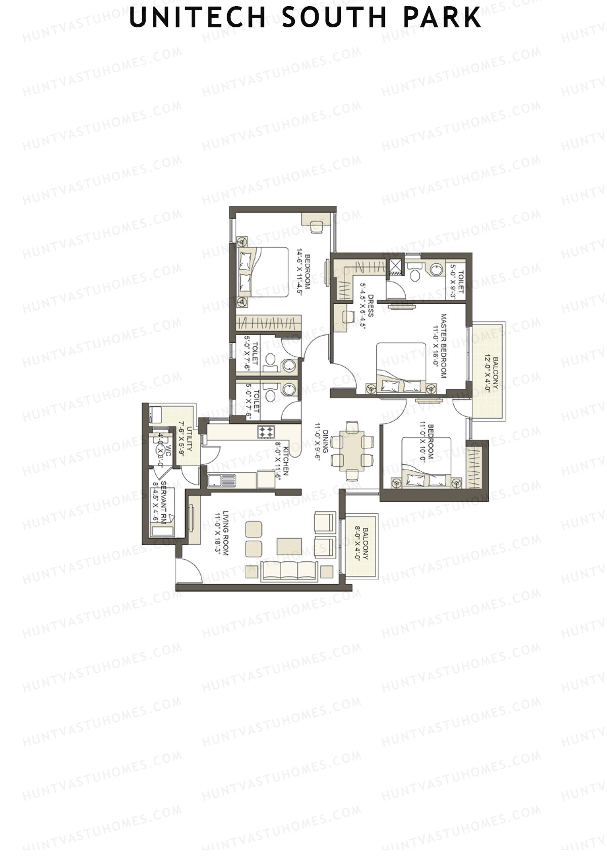 Unitech South Park Tower D2 Unit 1 (Type X3) Floor Plan
