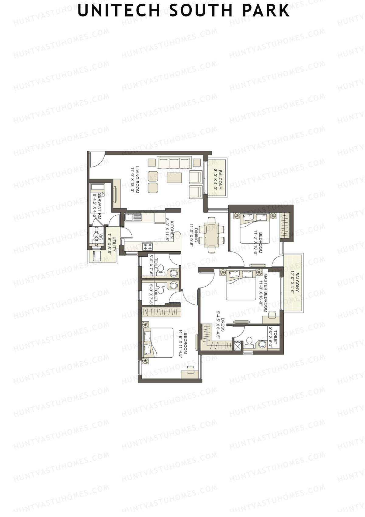 Unitech South Park Tower D2 Unit 2 (Type X2) Floor Plan