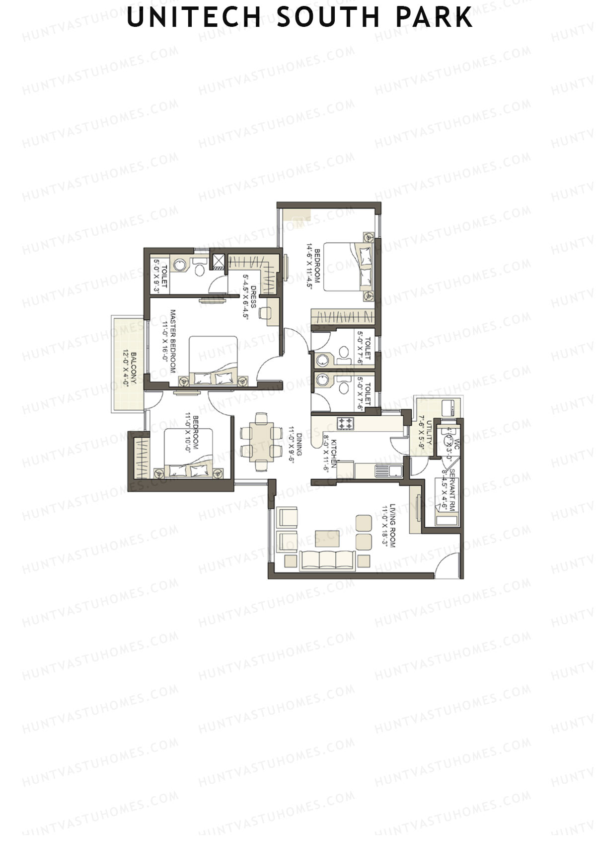 Unitech South Park Tower D2 Unit 4 (Type X6) Floor Plan