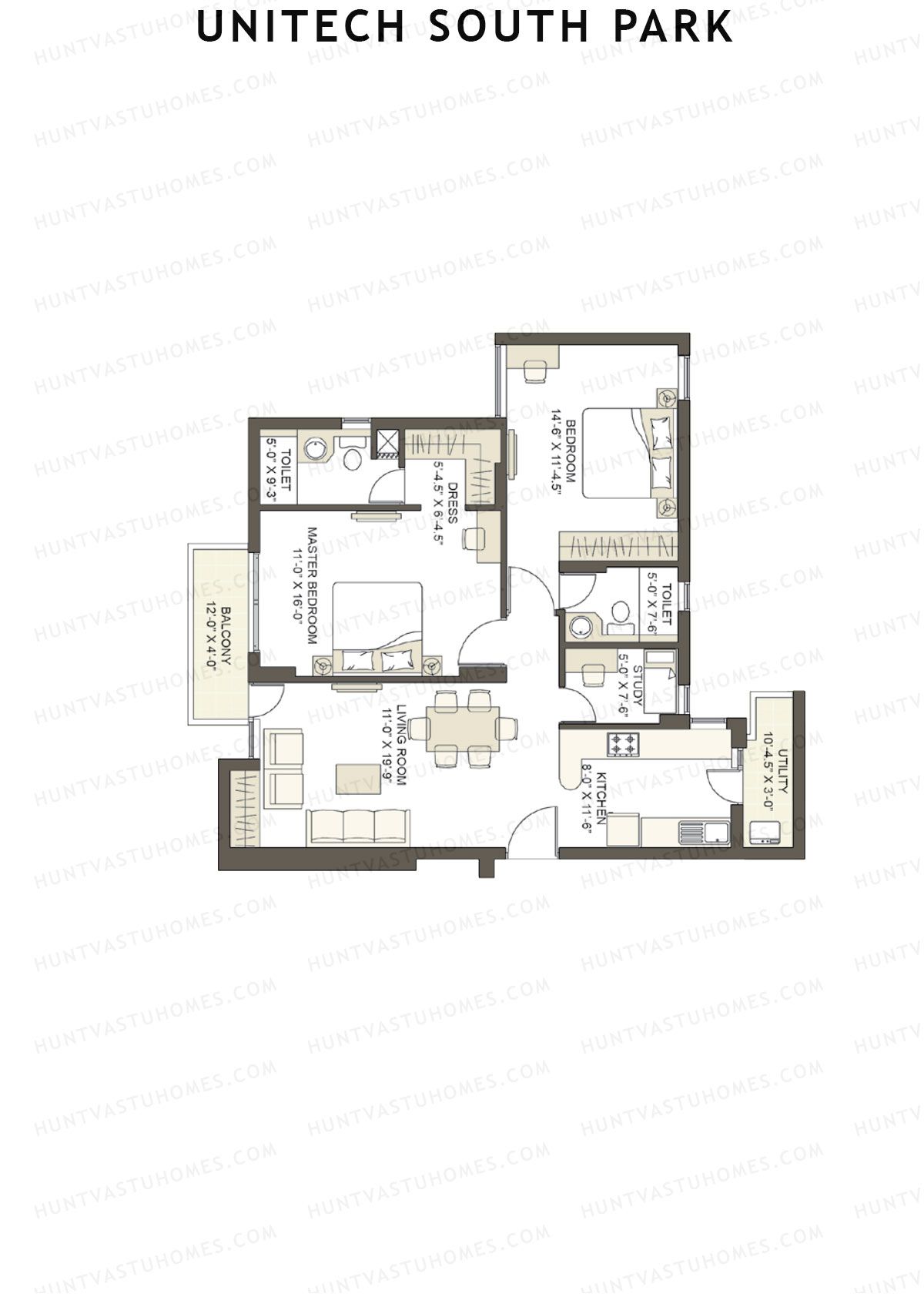 Unitech South Park Tower D3 Unit 4 (Type Y2) Floor Plan