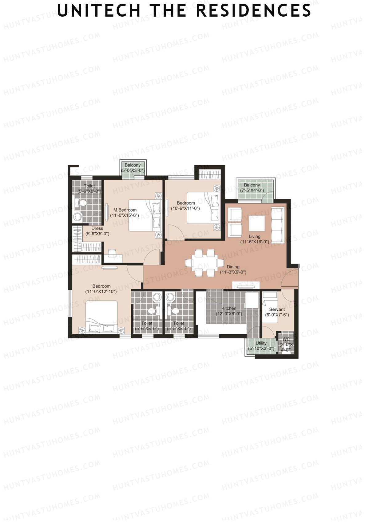 Unitech The Residences Dione D2 Unit 3 (Type Y3) Floor Plan