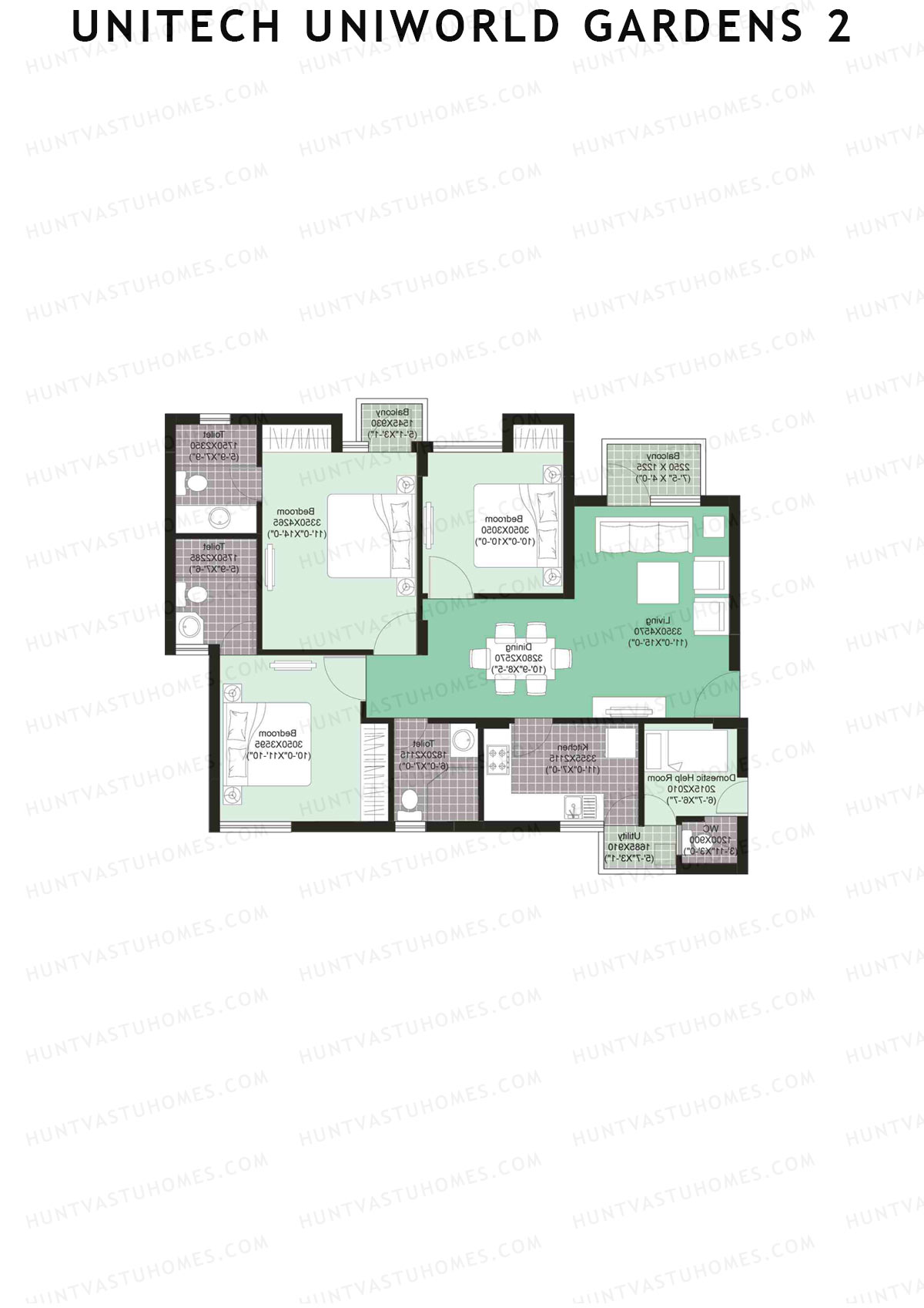 Unitech Uniworld Gardens 2 Tower A1 Unit 1 (Type X1) Floor Plan