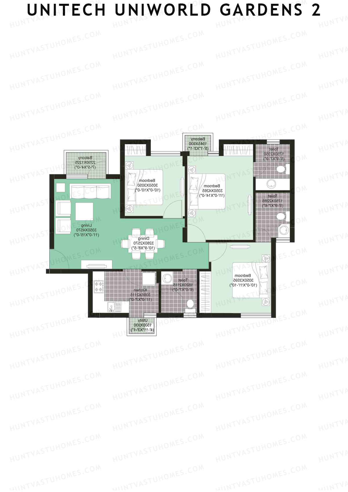 Unitech Uniworld Gardens 2 Tower A1 Unit 2 (Type Y1) Floor Plan