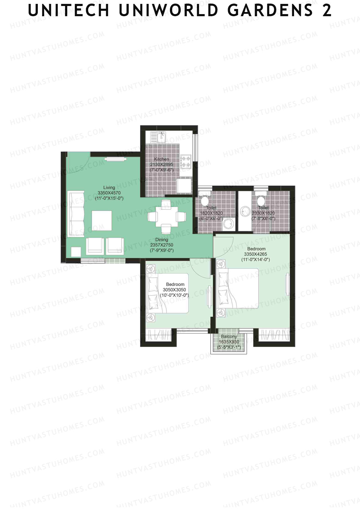 Unitech Uniworld Gardens 2 Tower A1 Unit 3 (Type Z2) Floor Plan