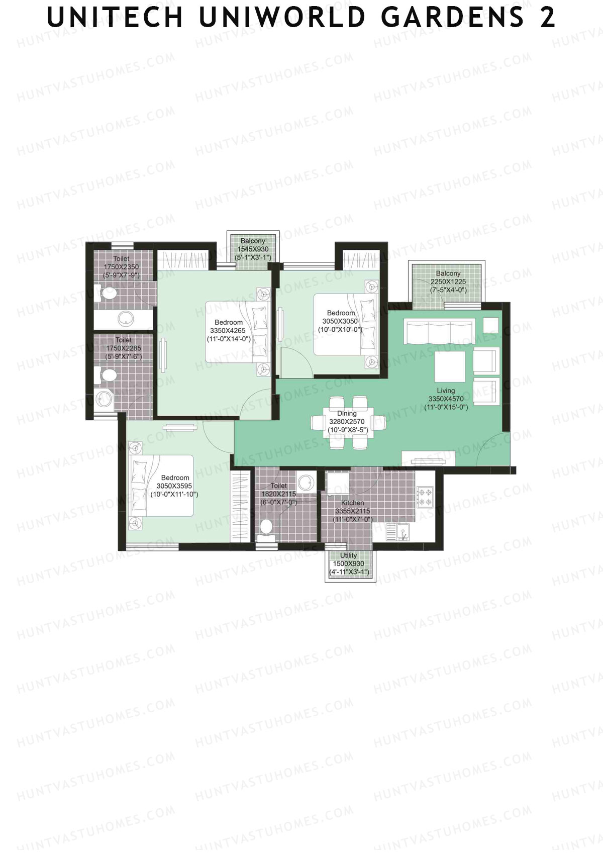 Unitech Uniworld Gardens 2 Tower A2 Unit 1 (Type Y1) Floor Plan