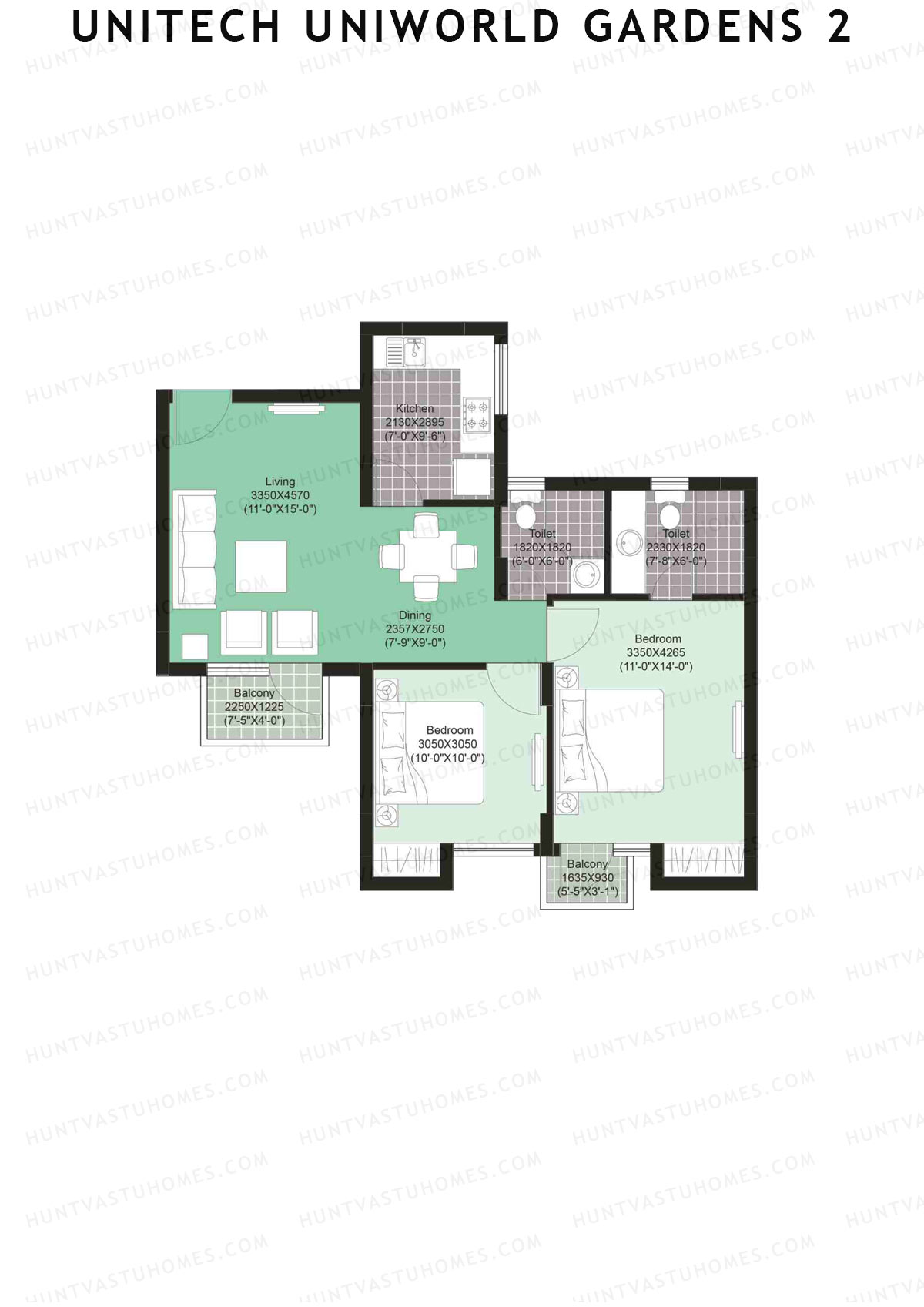 Unitech Uniworld Gardens 2 Tower A2 Unit 3 (Type Z1) Floor Plan