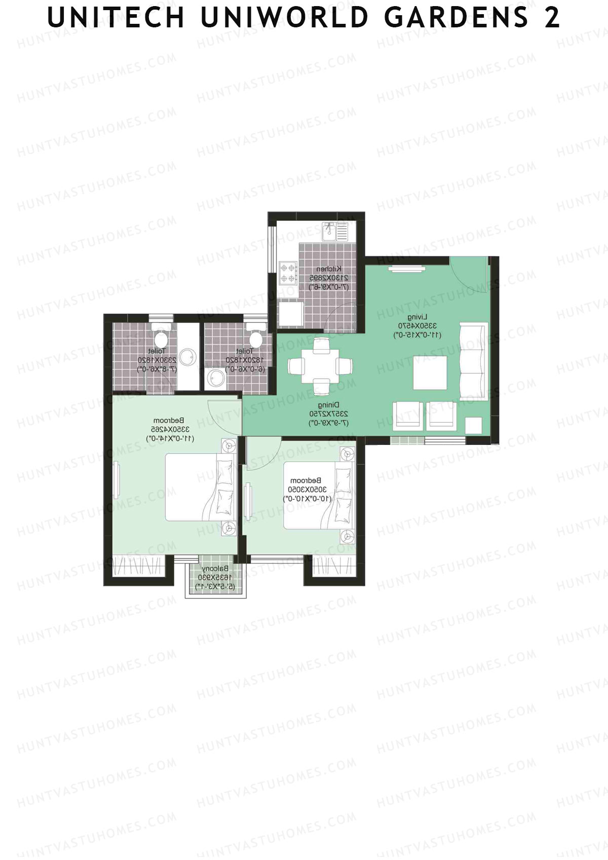 Unitech Uniworld Gardens 2 Tower A2 Unit 4 (Type Z2) Floor Plan