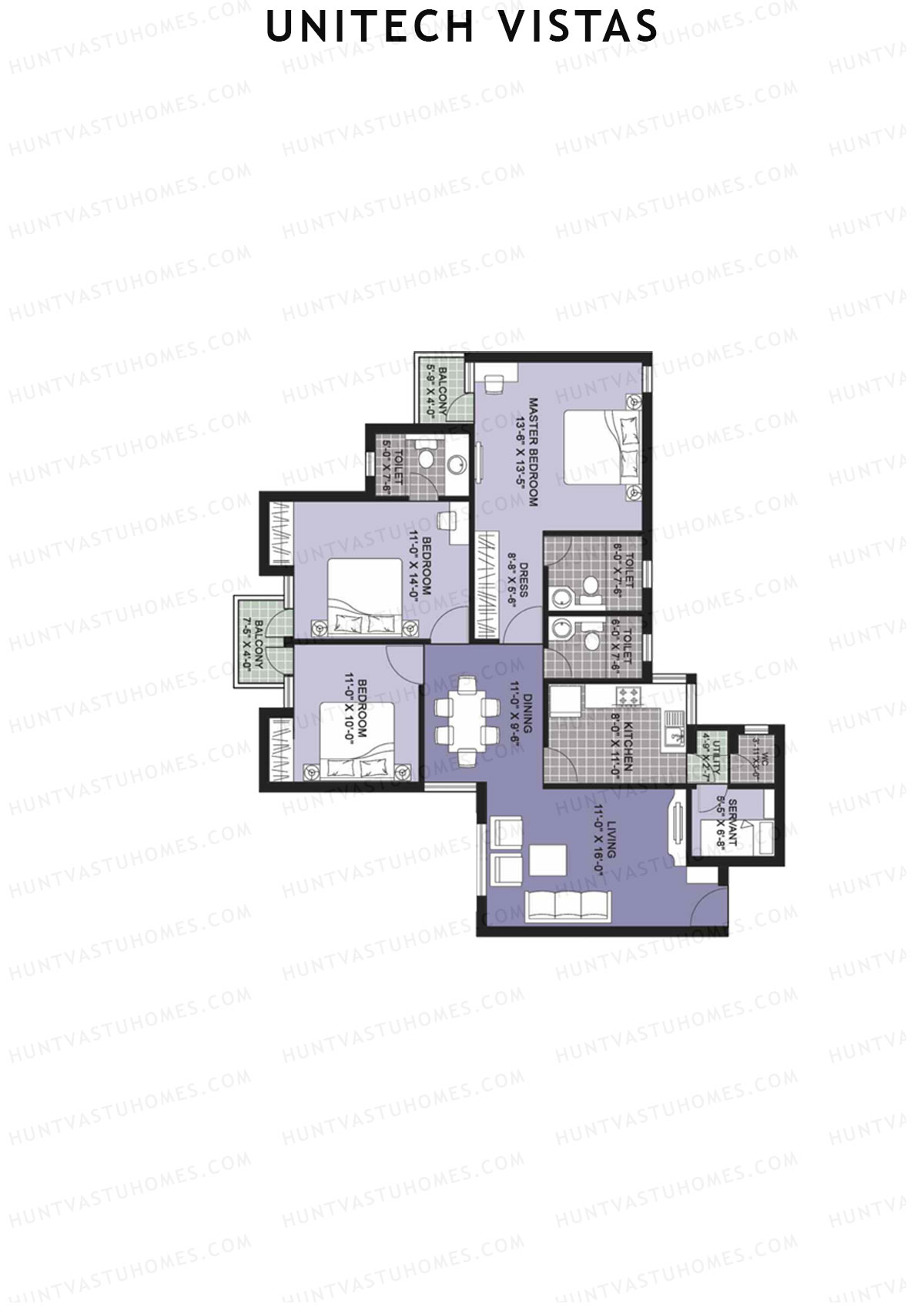 Unitech Vistas Block A3 Unit 4 (Type Y2) Floor Plan