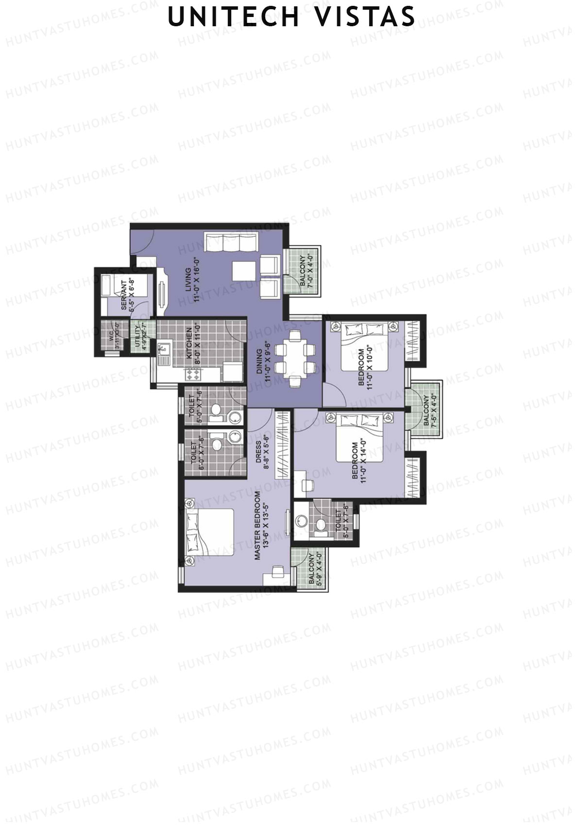 Unitech Vistas Block A7 Unit 4 (Type Y1) Floor Plan