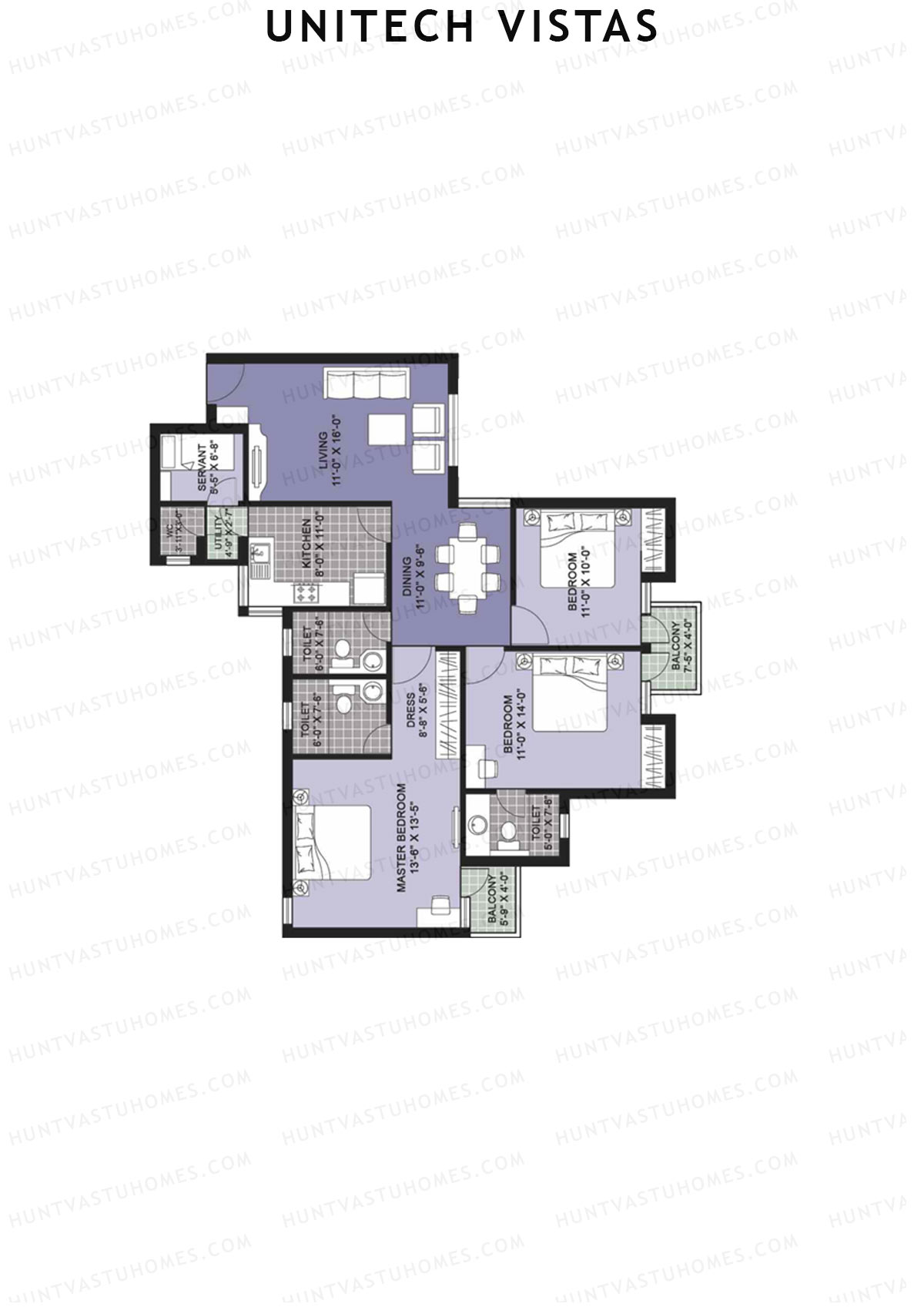 Unitech Vistas Block A7 Unit 4 (Type Y2) Floor Plan