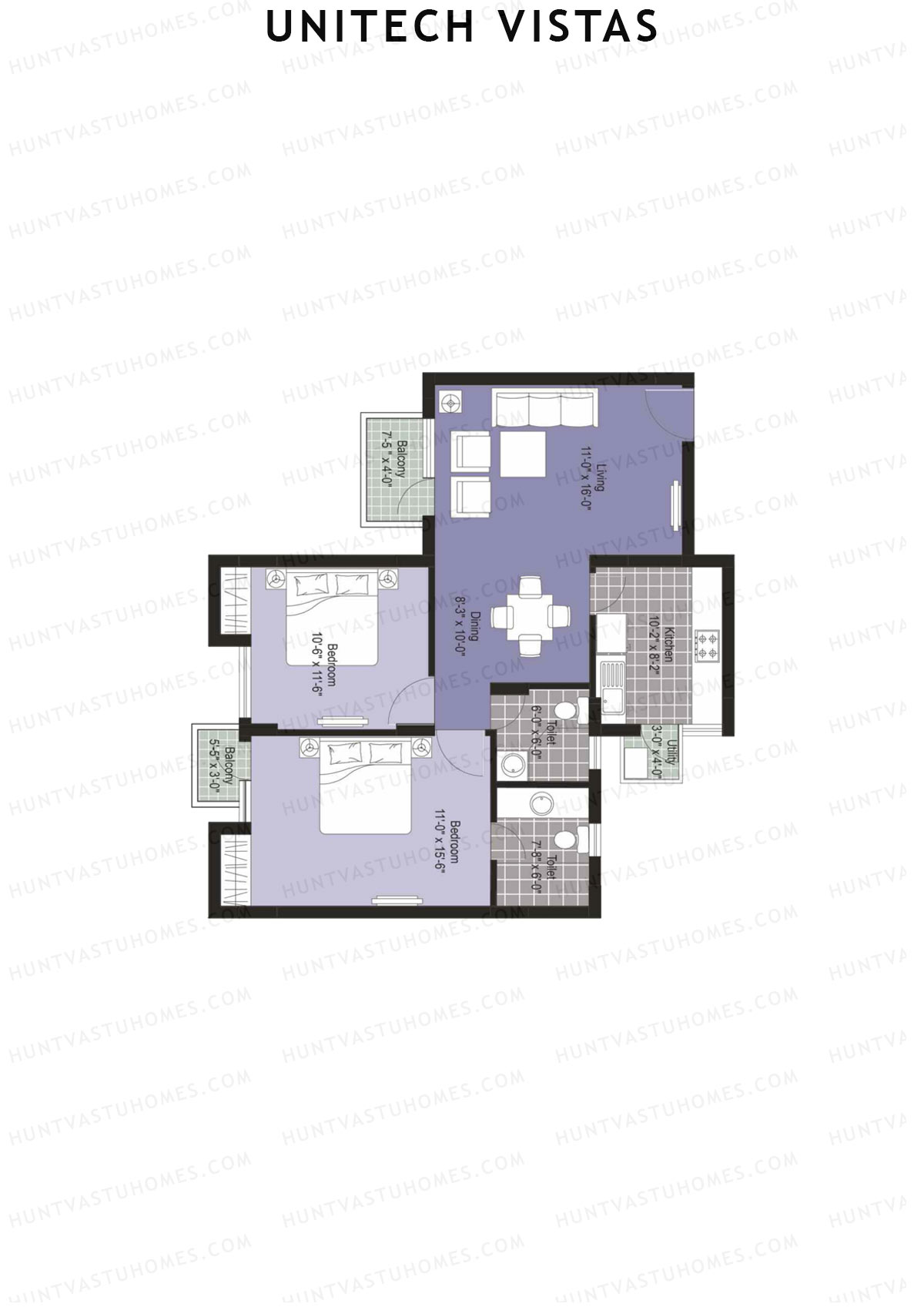 Unitech Vistas Block B1 Unit 3 (Type Z3) Floor Plan