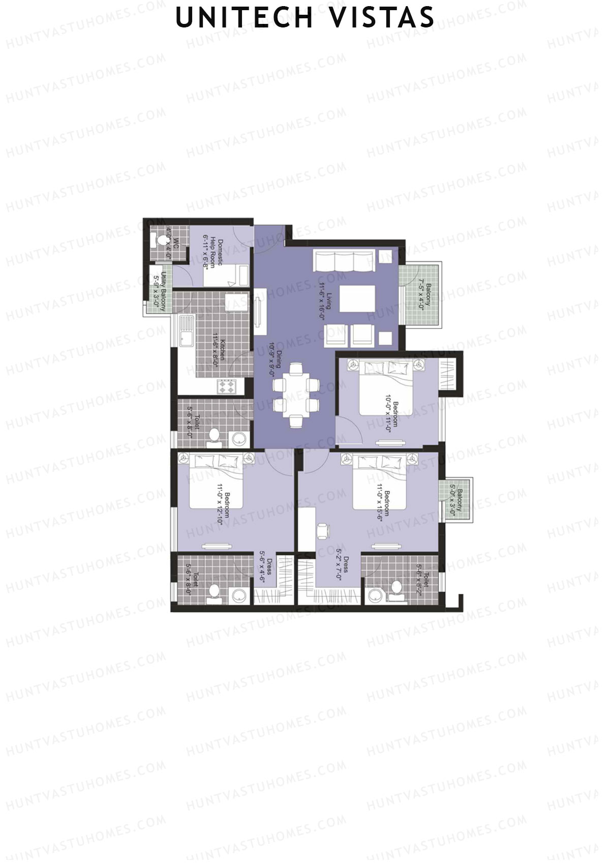 Unitech Vistas Block B3 Unit 2 (Type Y4) Floor Plan