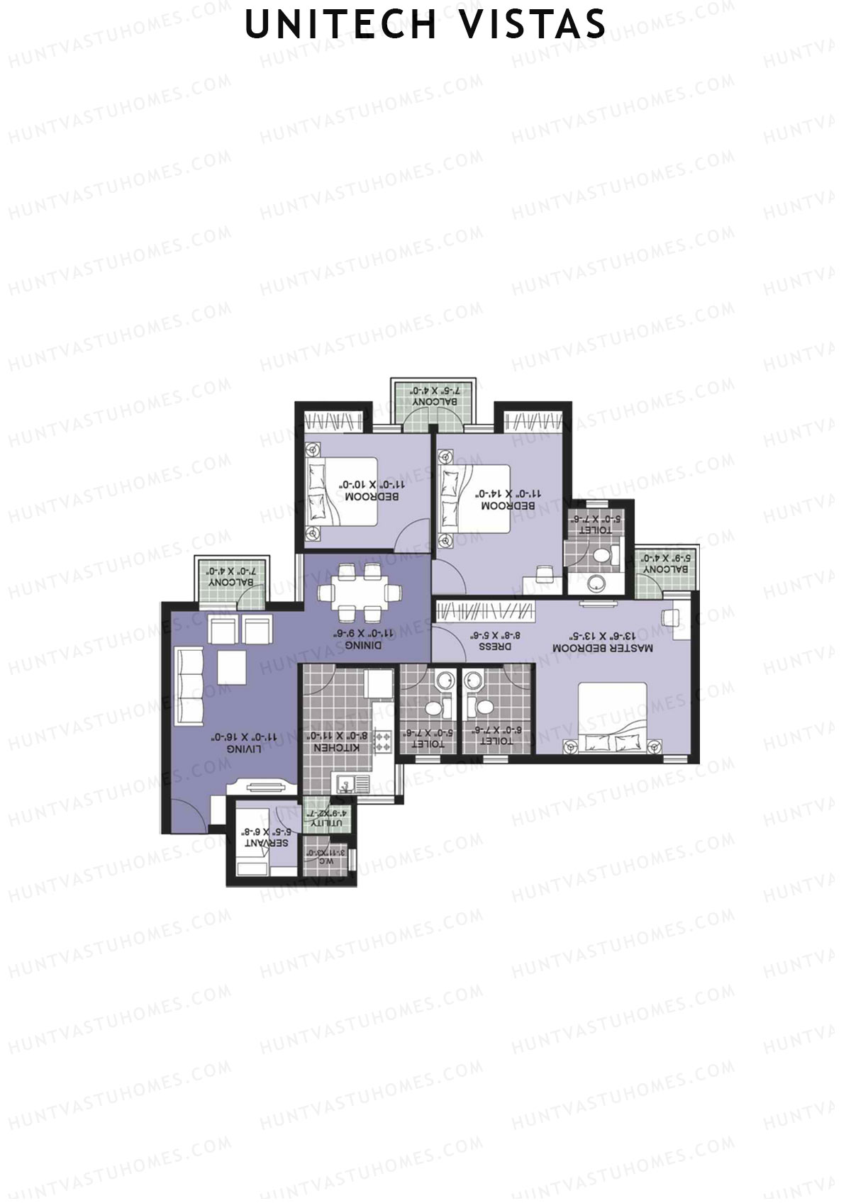Unitech Vistas Block C2 Unit 2 (Type Y1) Floor Plan