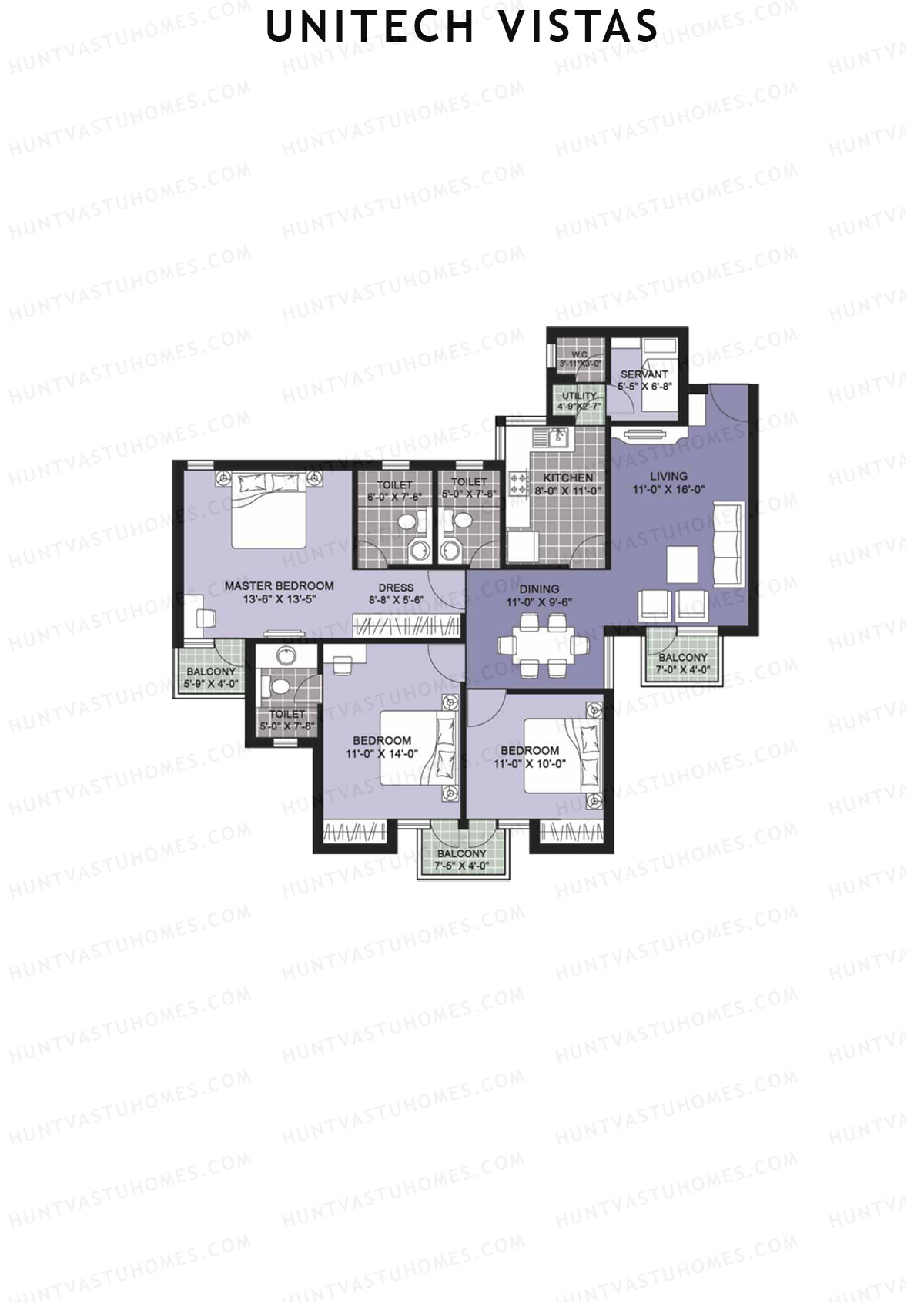 Unitech Vistas Block C3 Unit 4 (Type Y1) Floor Plan