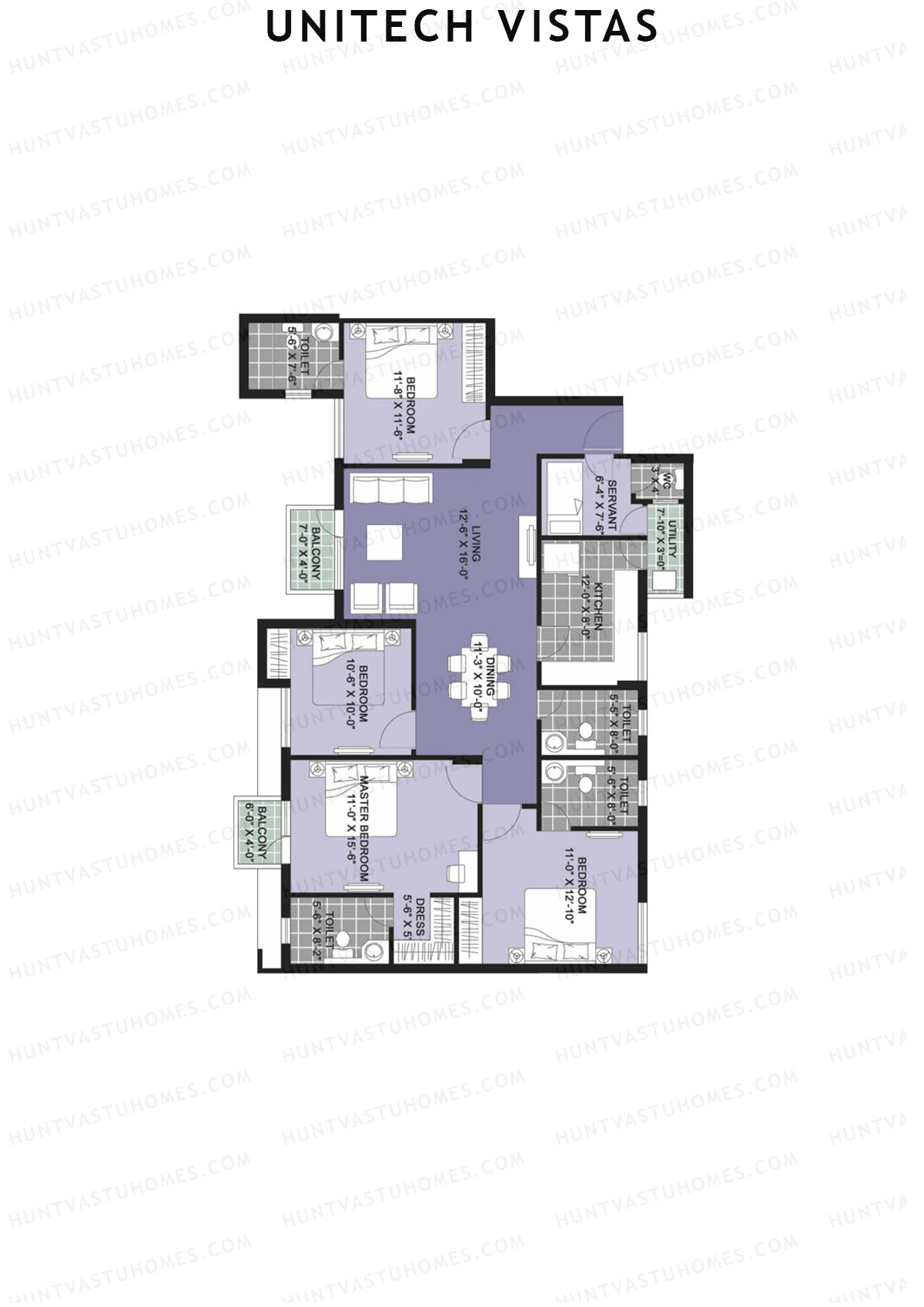 Unitech Vistas Block D2 Unit 1 (Type V2) Floor Plan